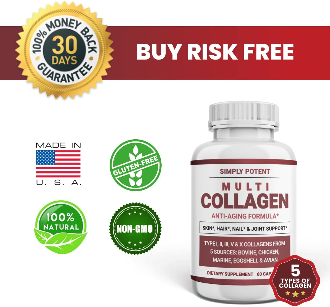 Simply Potent Multi Collagen Peptides Powder Pills, High Bioavailable Hydrolyzed Collagen Protein Supplement with 5 Collagen Types I, Ii, Iii, V, for Hair, Nail & Joint Support, 60 Count (Pack of 1) image number 4