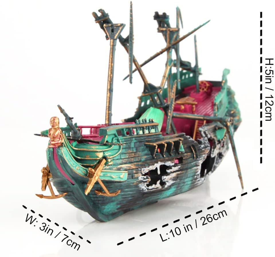 SLOCME Aquarium Shipwreck Decorations - Air Bubbler Sunken Ship Ornament, Fish Tank Air Action Aerating Decorations image number 4