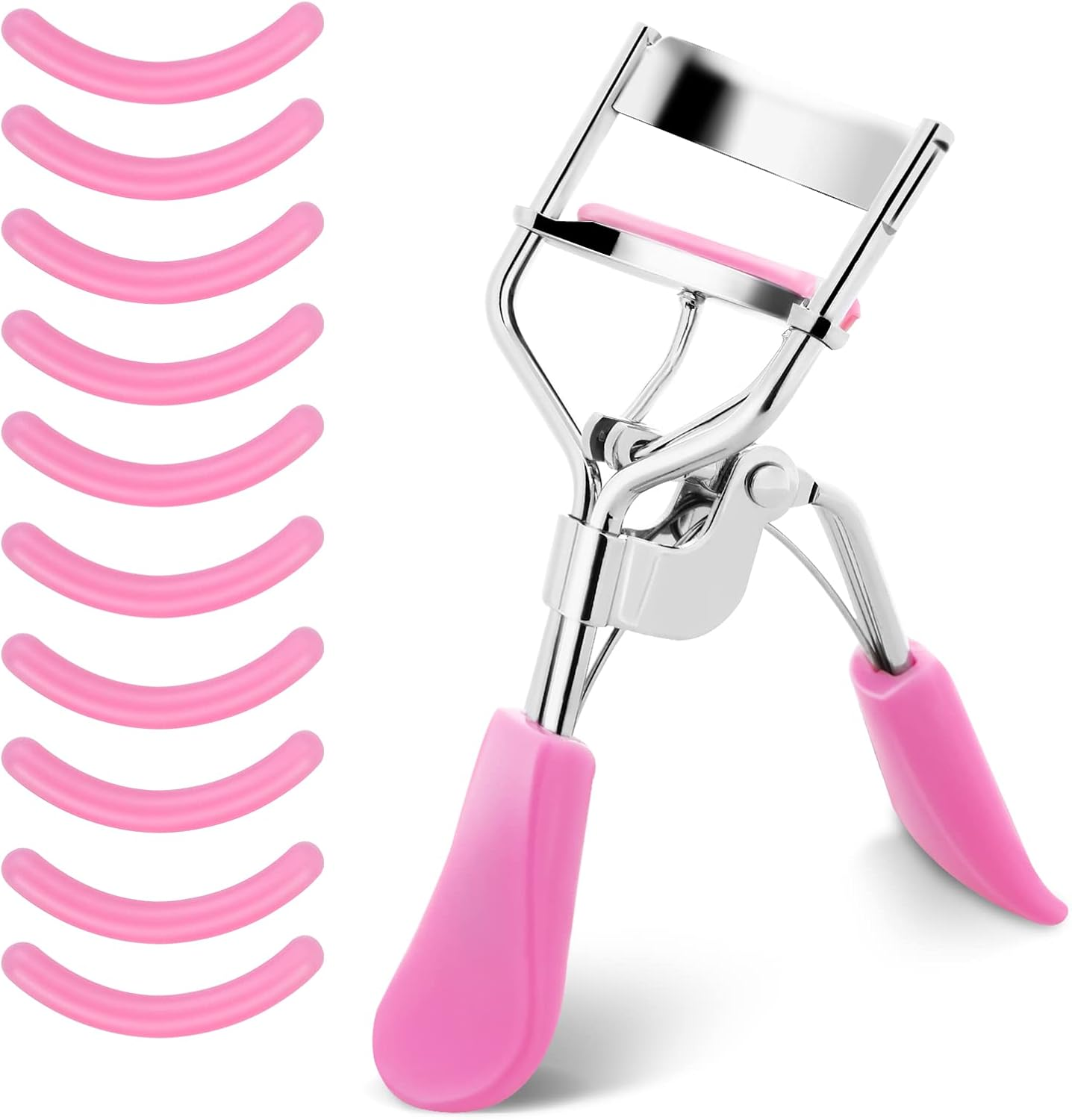 Lash Curler, No Pinching or Pulling, Long Lasting Eyelash Curler Fit All Eye Shapes, Professional Makeup Tool for Eyelashes with 10 Pieces Silicone Refill Pads (Pink) image number 1