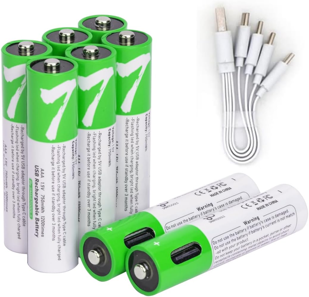 USB AAA Lithium Ion Rechargeable Battery, 1.5V 750Mwh Rechargeable AAA Battery, 1 H Fast Charge, 1200 Cycle with Type C Port Cable, Constant Output,8-Pack - 4 Aa image number 7