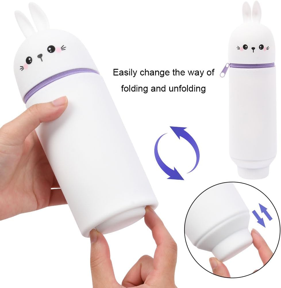 OFFCUP 2 in 1 Soft Silicone Pencil Case, Filled Pencil Case with 4Pcs Erasable Gel Pens, Kawaii Rabbit Zipper Pen Holder, Pen Pouch for Office Home or School Back to School - Chicken image number 5