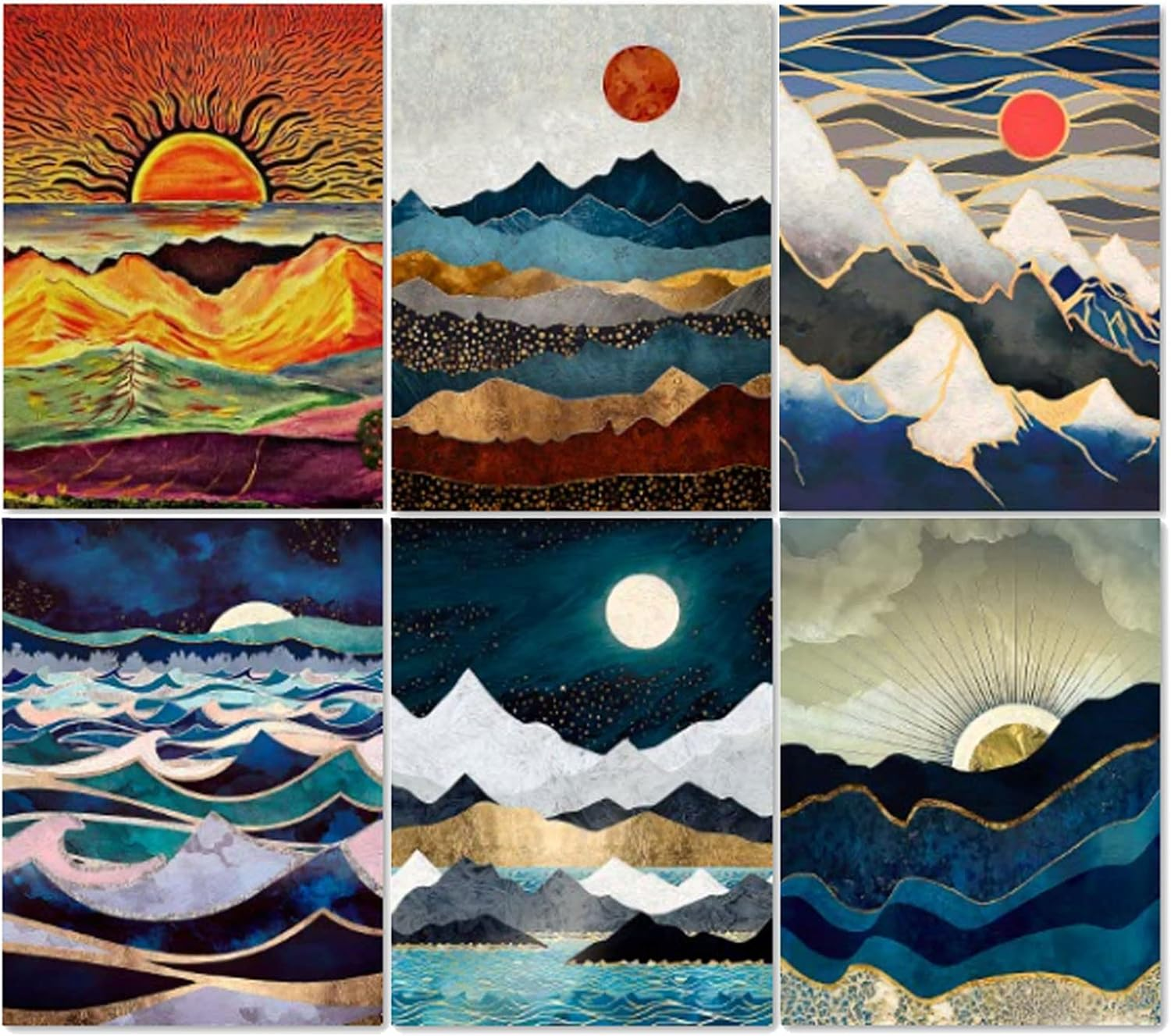 LFMU 6 Pack Diamond Painting Kits for Adults,Full round Drill Diamond Painting Abstract Landscapes DIY 5D Diamond Art Craft for Home Wall Decor Gift (12X16Inch) DP