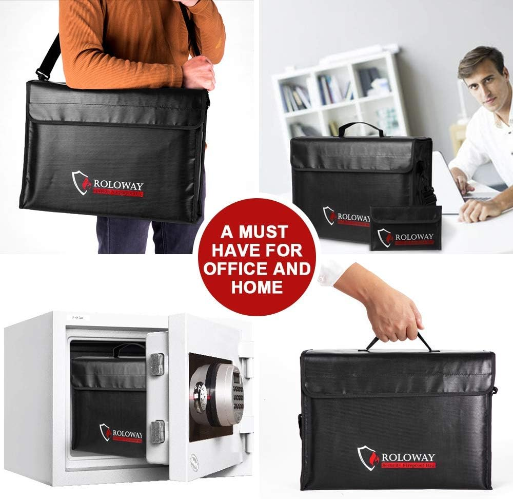 ROLOWAY Large (17 X 12 X 5.8 Inches) Fireproof Bag, XL Fireproof Document Bags with Bonus Bag, Fireproof Safe and Water Resistant Bag for Money, Legal Documents, Files, Valuables image number 4