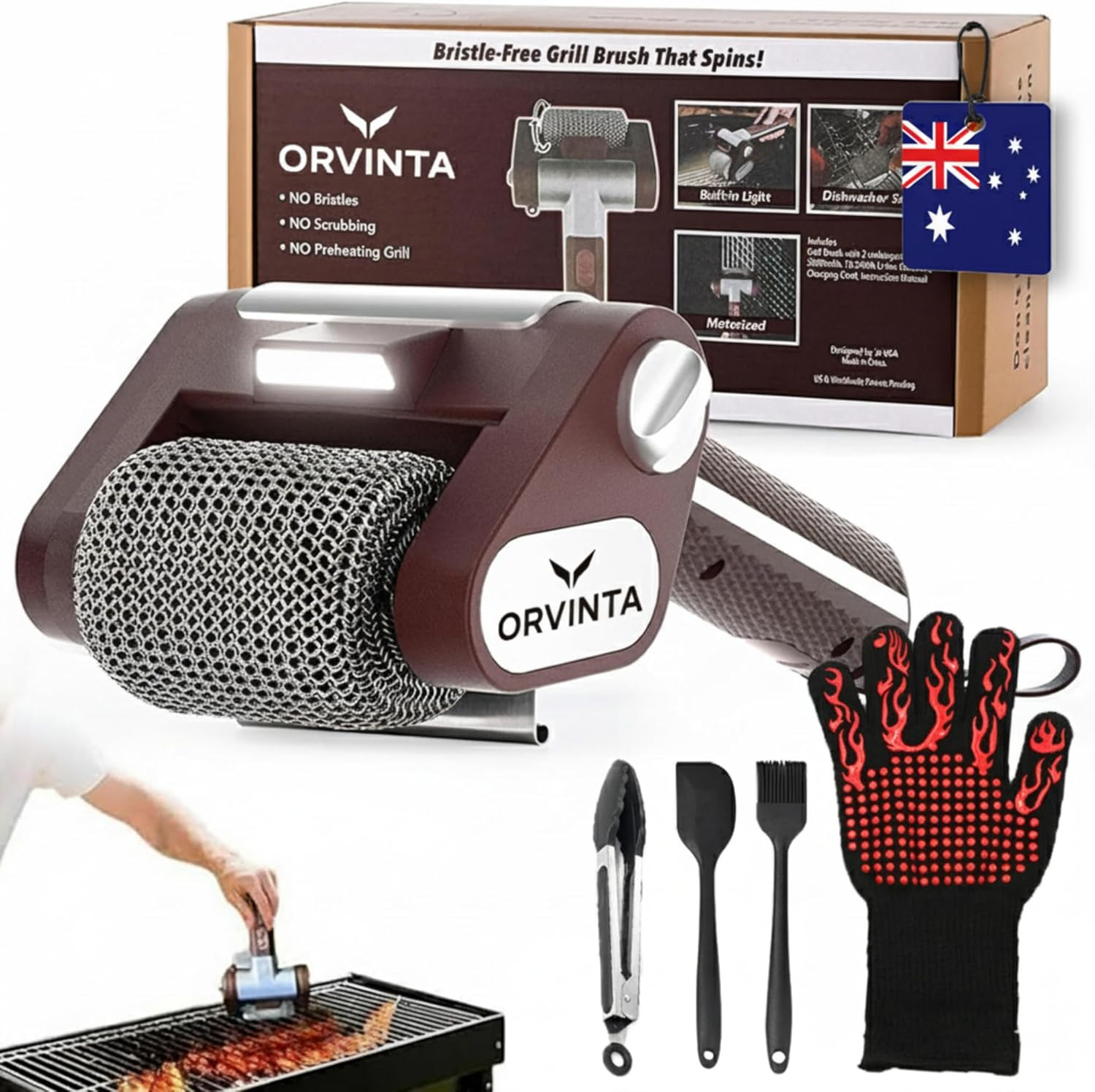 Cordless Grill Cleaner &ndash; Rechargeable BBQ Cleaning Brush with Stainless Steel Roller & LED Light, 350 RPM Power Scrubber for Barbecue & Outdoor Cooking image number 3