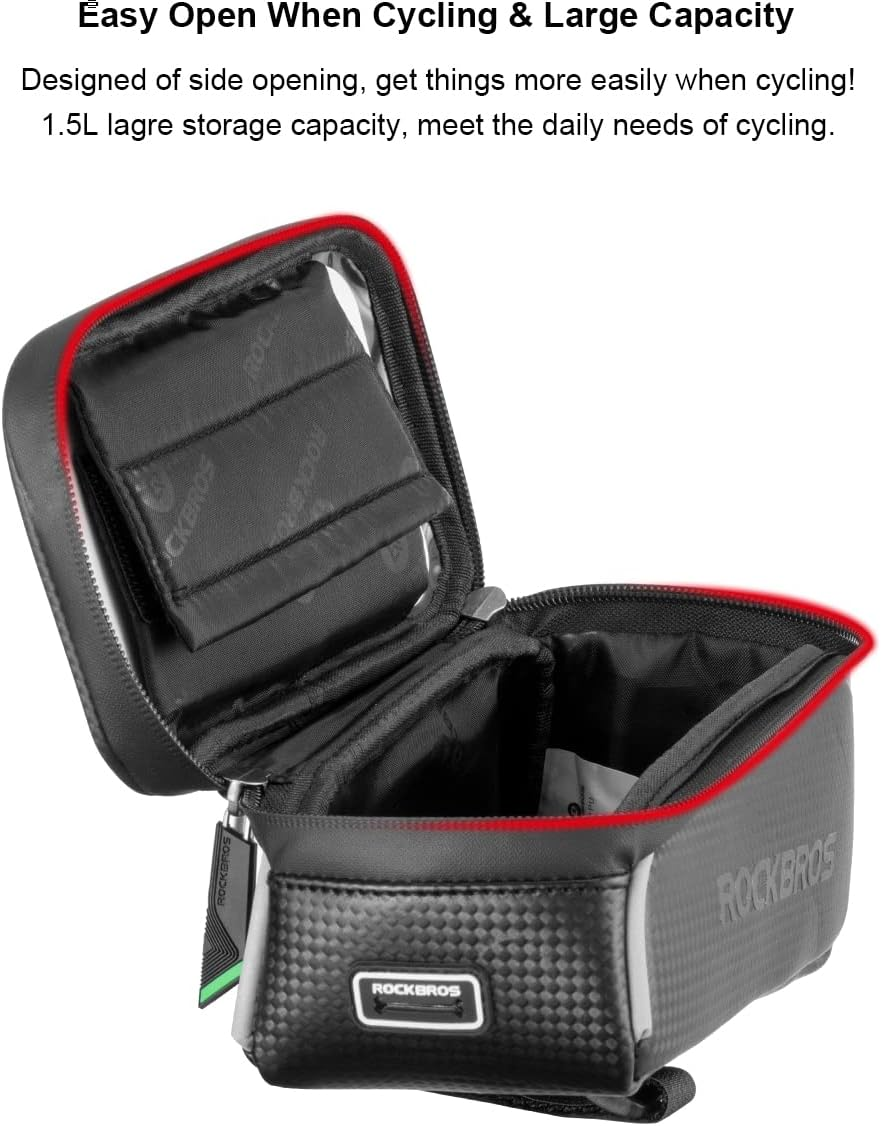 ROCKBROS Bike Phone Bag, Top Tube Pouch, Bicycle Front Frame Waterproof Accessories Holder Compatible with Iphone Xs Max 11 Pro Plus, Samsung S10 image number 4