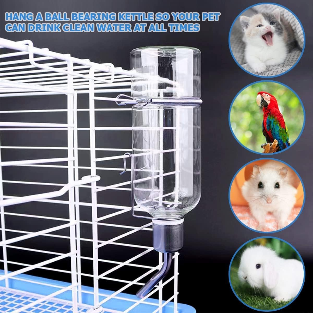 Guinea Pig Water Bottle Small Pet Water Bottle No Drip, Water Bottles Hanging Small Animal Drinking Bottles for Rabbit, Guinea Pig, Ferret, Hedgehog, Squirrel, Chinchilla Dispenser 350Ml (2Pcs350Ml) image number 2