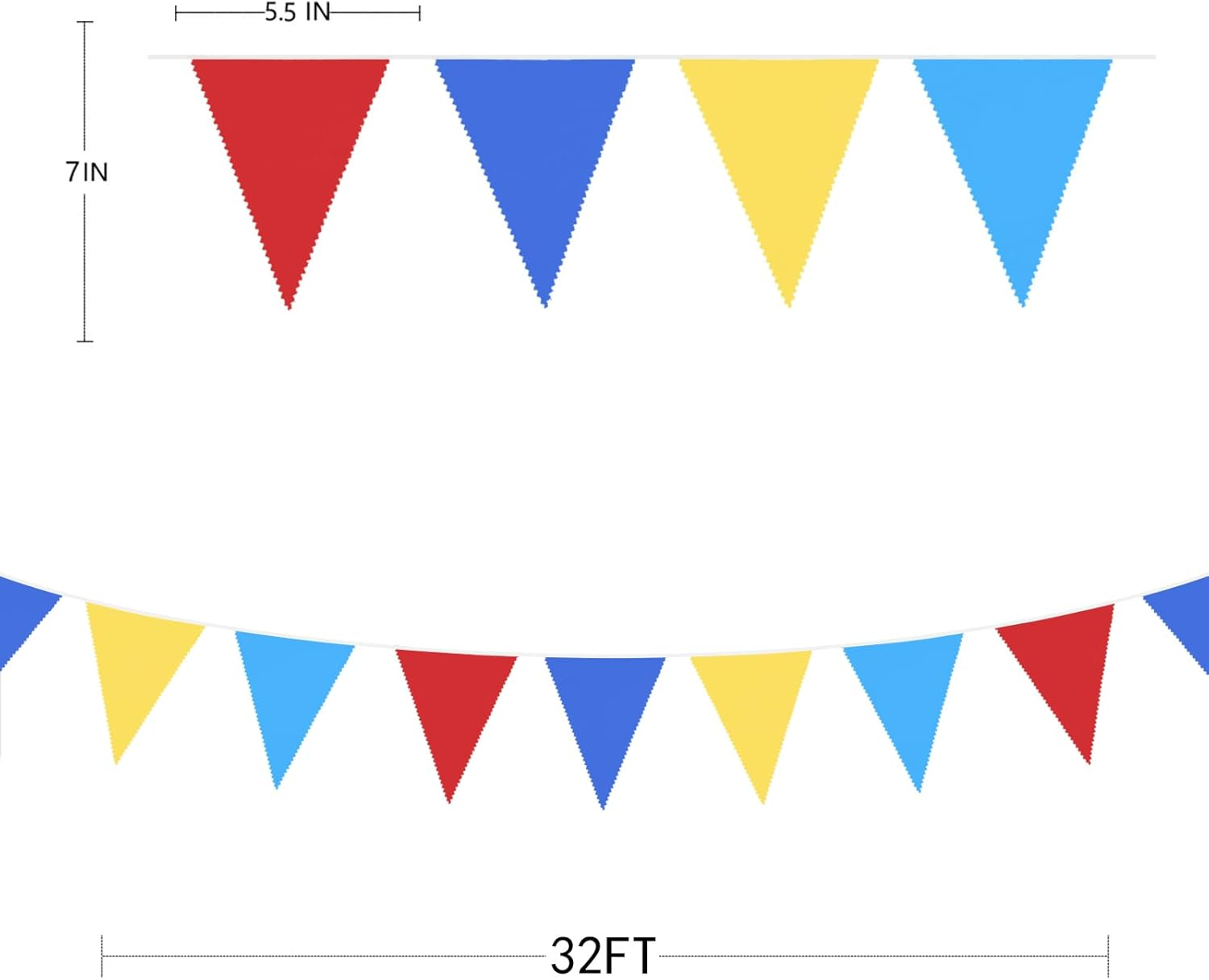 32Ft Red Blue Yellow Party Decorations Carnival Circus Clown Triangle Flag Pennant Bunting Banner Fabric Garland for Kids Birthday Baby Shower Wedding Outdoor Garden Festivals Hanging Decorations - 80S image number 5