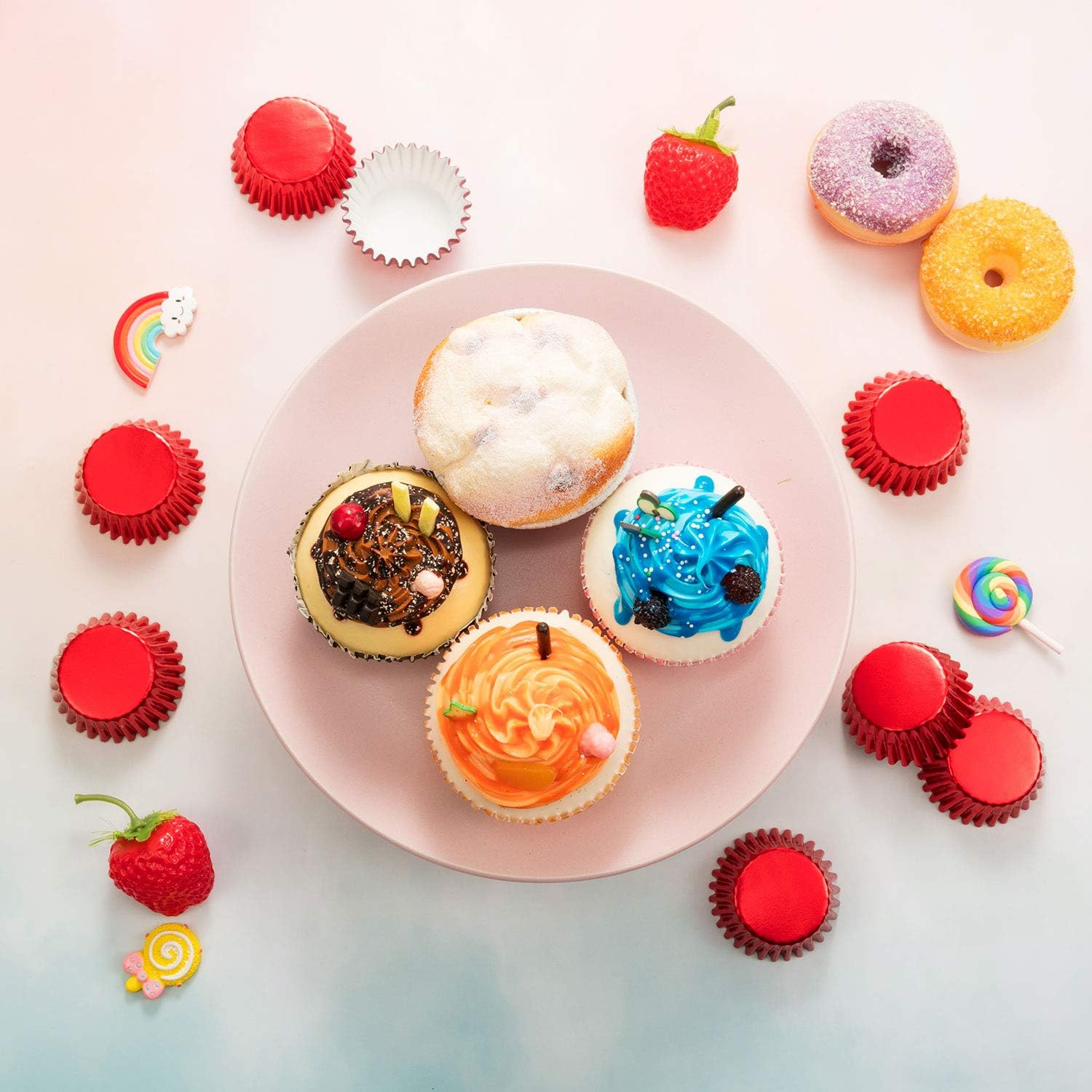 Sumind 400 Pieces Mini Foil Cupcake Liners Baking Cups, Metallic Cupcake Liner for Holiday Baking Muffin and Cupcakes(Red) image number 5