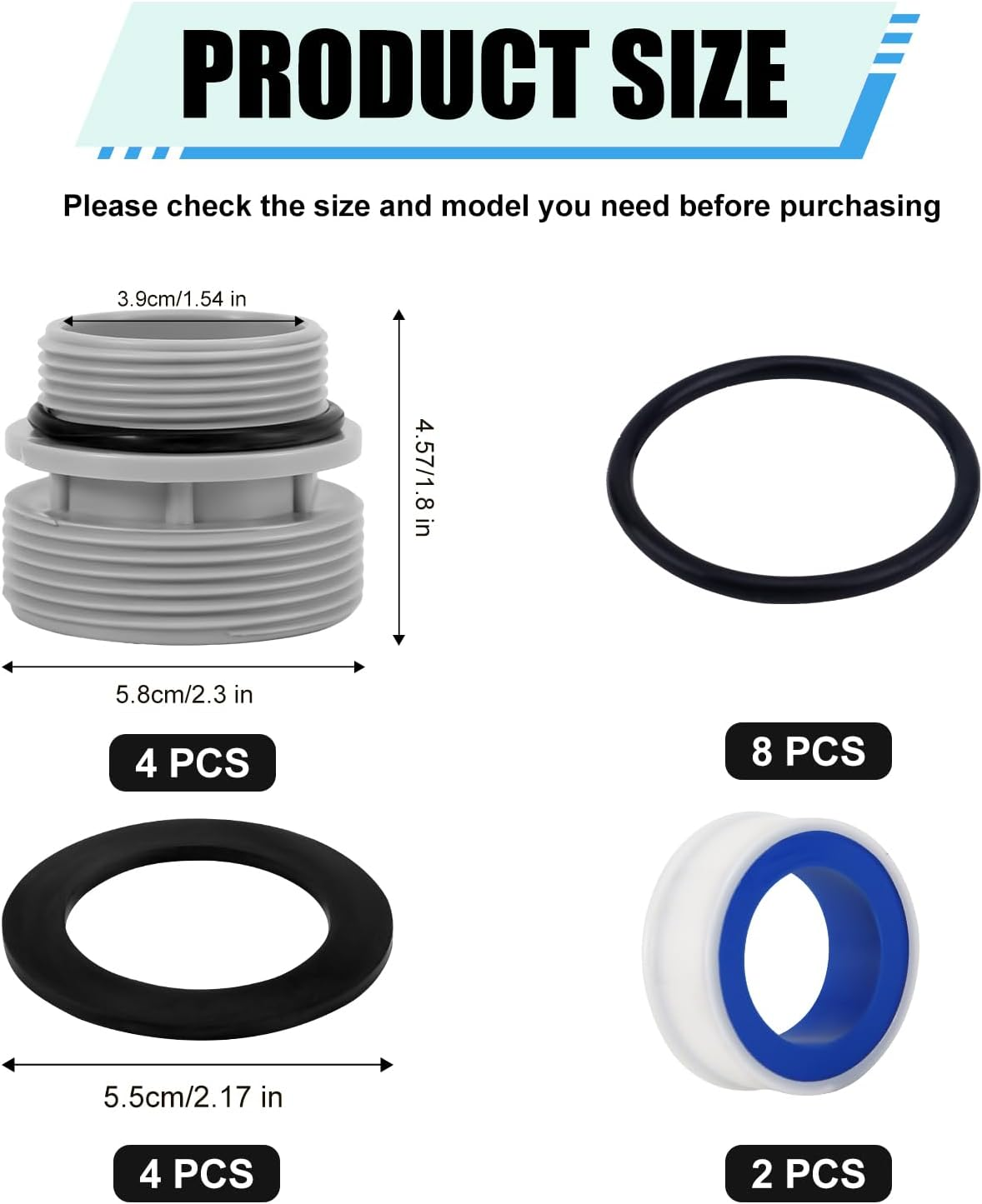 4560 Pool Hose Adapter Kit, Easy to Install Hose Fittings Ground Part Compatible with Intex Hayward Coleman Pool Filter Pump Adapter 40Mm to 1 1/2 Inch Kit