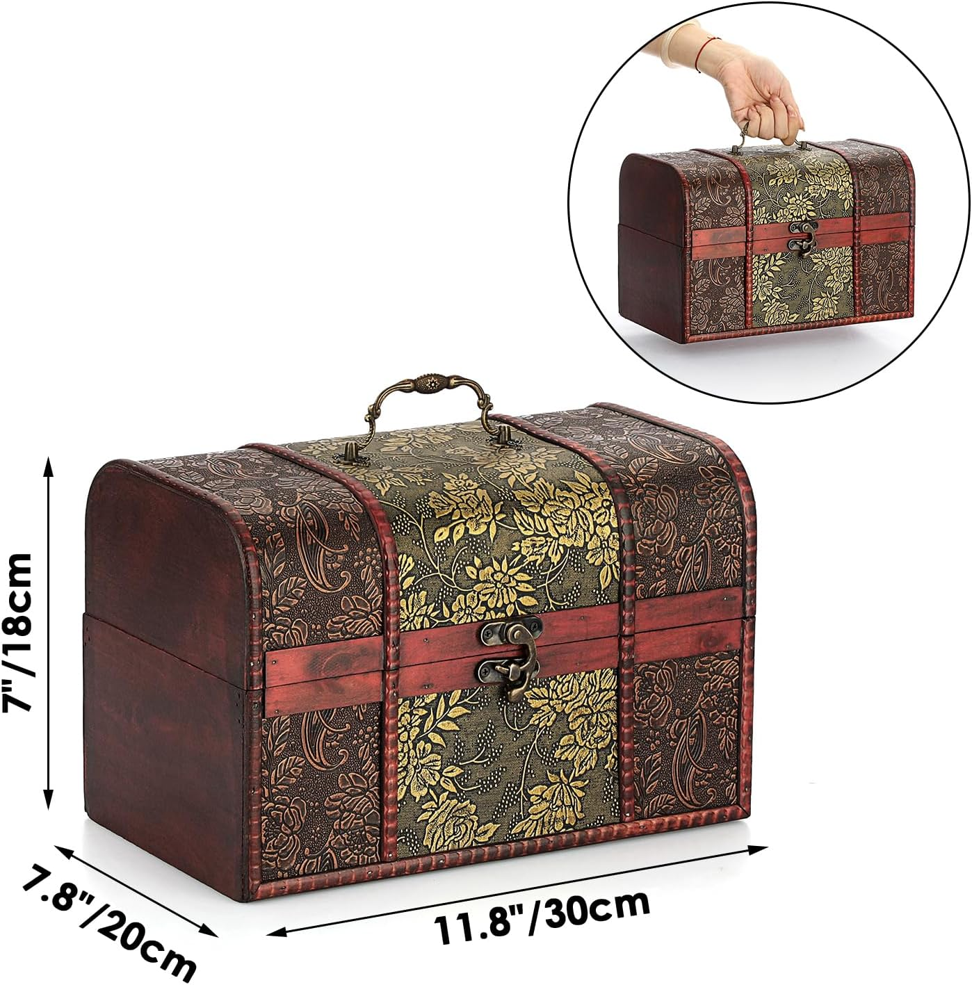 ELLDOO Vintage Treasure Chest Box, Pirate Keepsakes Box for Kids Gifts, Wooden Treasure Storage Box Decorative Box for Jewelry Pearl Trinkets, X-Large image number 2