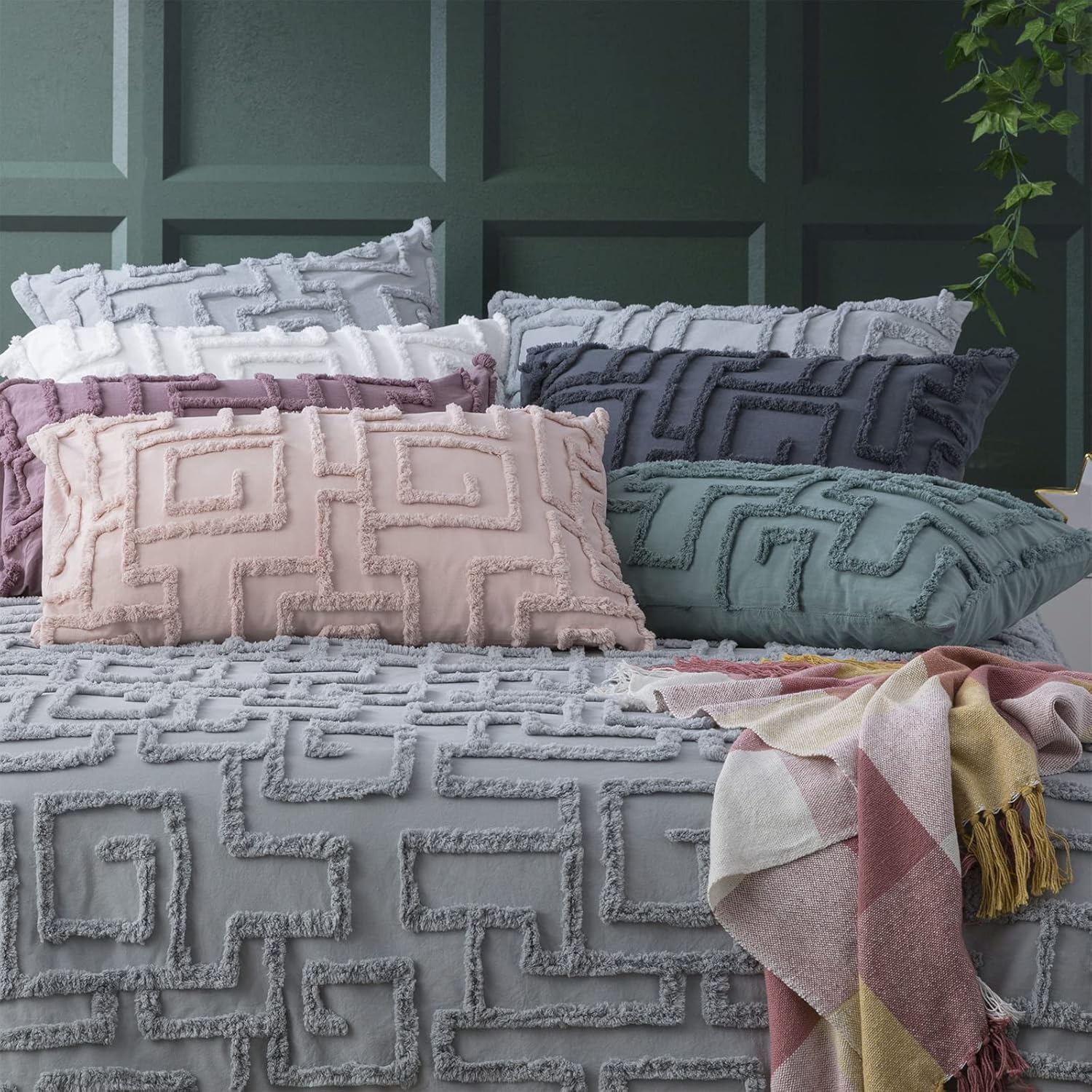 Renee Taylor Riley 65Cm Pillowcase VT Washed Cotton Chenille Tufted Euro Mineral