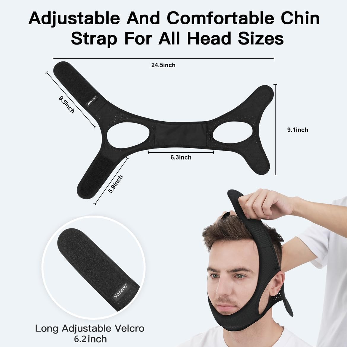 Anti Snore Chin Strap [Upgraded 2021], Vosaro Snore Solution anti Snoring Devices Effective Stop Snoring Chin Strap, Adjustable and Breathable Stop Snoring Sleep Aid for Men Women, Black image number 3