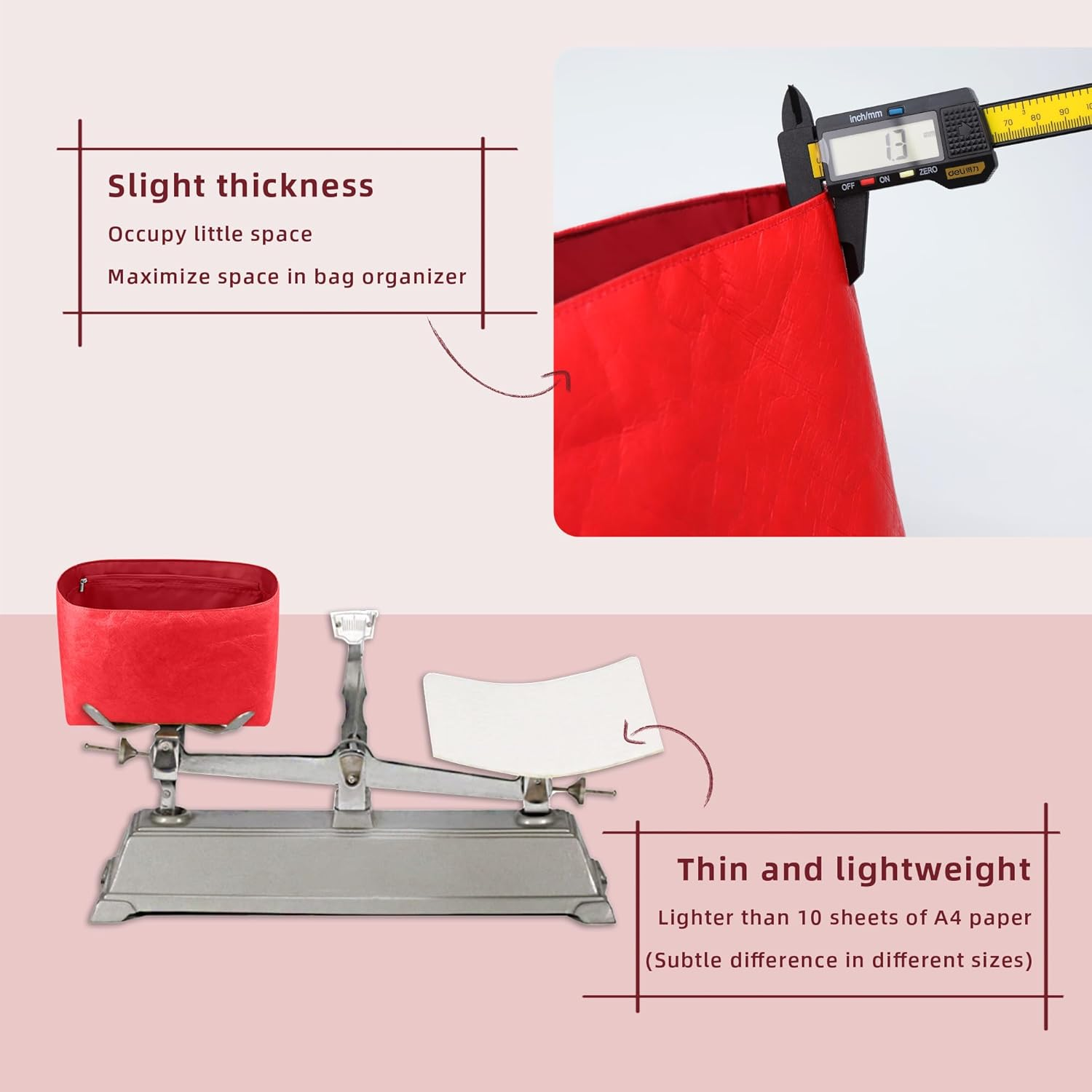 19 Neatthin Lightweight Purse Insert, Waterproof Surface and Silky Satin Lining, Fit for LV Neverfull GM (With Zipper and Bottle Holder, Ruby) image number 6