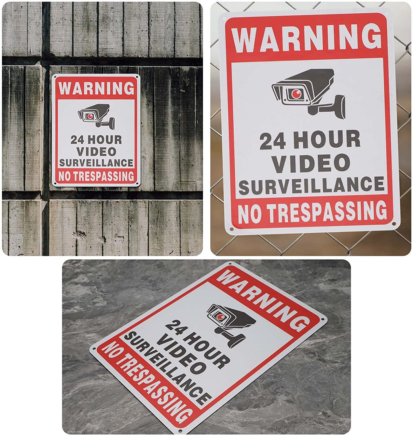 SING F LTD 2PCS No Trespassing Sign 24 Hour Video Surveillance Warning Signs 10X7 Inch Aluminum Reflective Security Camera Sign for Indoor Outdoor Gardens Gates image number 5