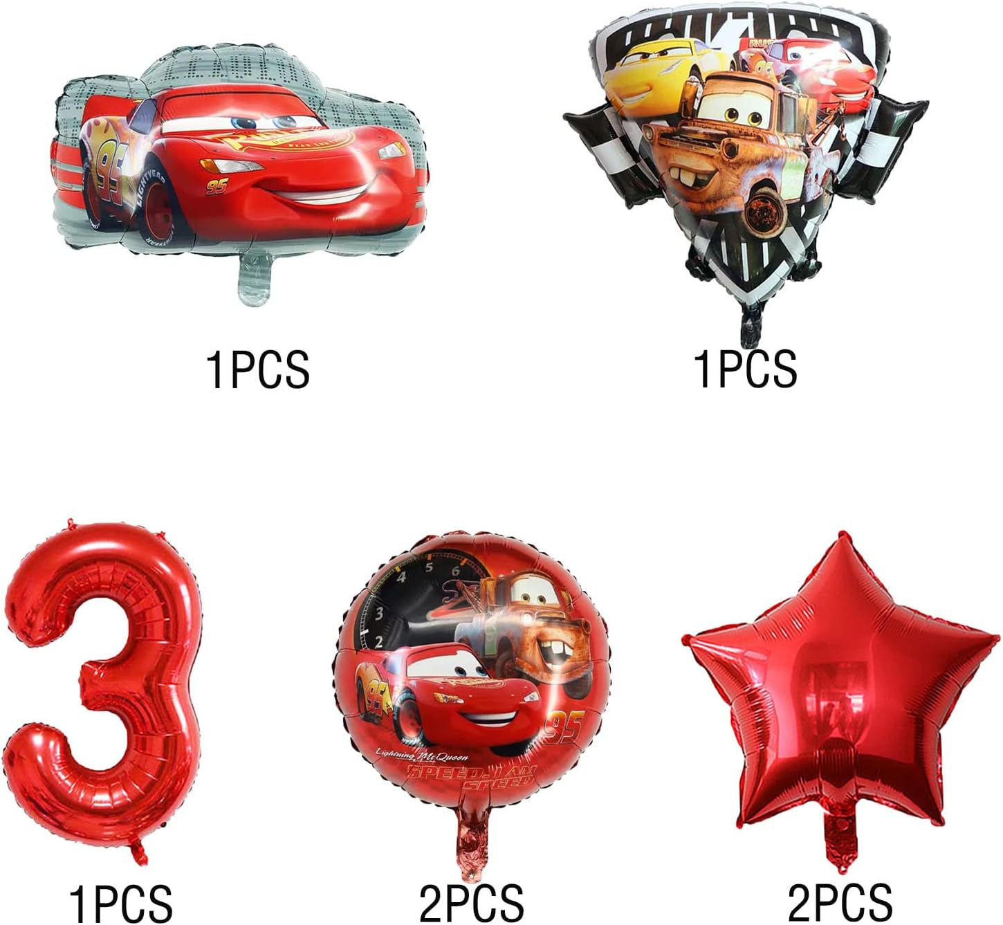 7PCS Cars Lightning Mcqueen Foil Balloons for Kids 3Rd Birthday Baby Shower Race Car Theme Party Decorations (Cars 3Rd Birthday) image number 2