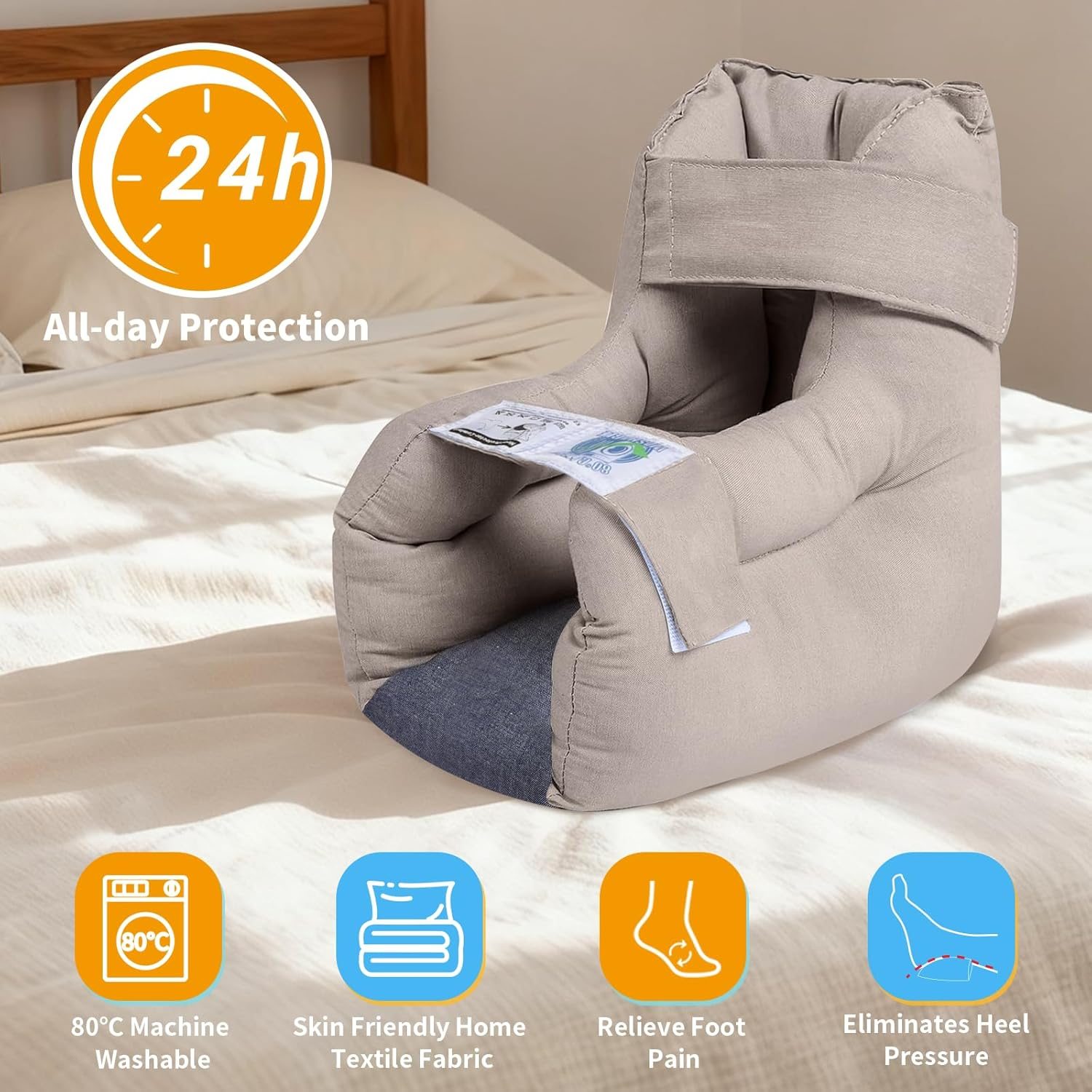 Heel Cushion Protector for Pressure Sores Relief, Foot Pillow for Bed Sores for Heel Pain and Injury, Suitable for Elderly,Bedridden Patients in Home or Hospital Care-Pack of 1 Count (Khaki, Standard Size) - Blue image number 6