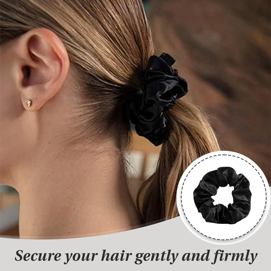 GHPKOTW Pack of 12 Silk Hair Bobbles Black Elastic Hair Scrunchie Small Hair Accessories Hair Bands Women Silk Girls Ponytail Hair Rings (Two Sizes) image number 1