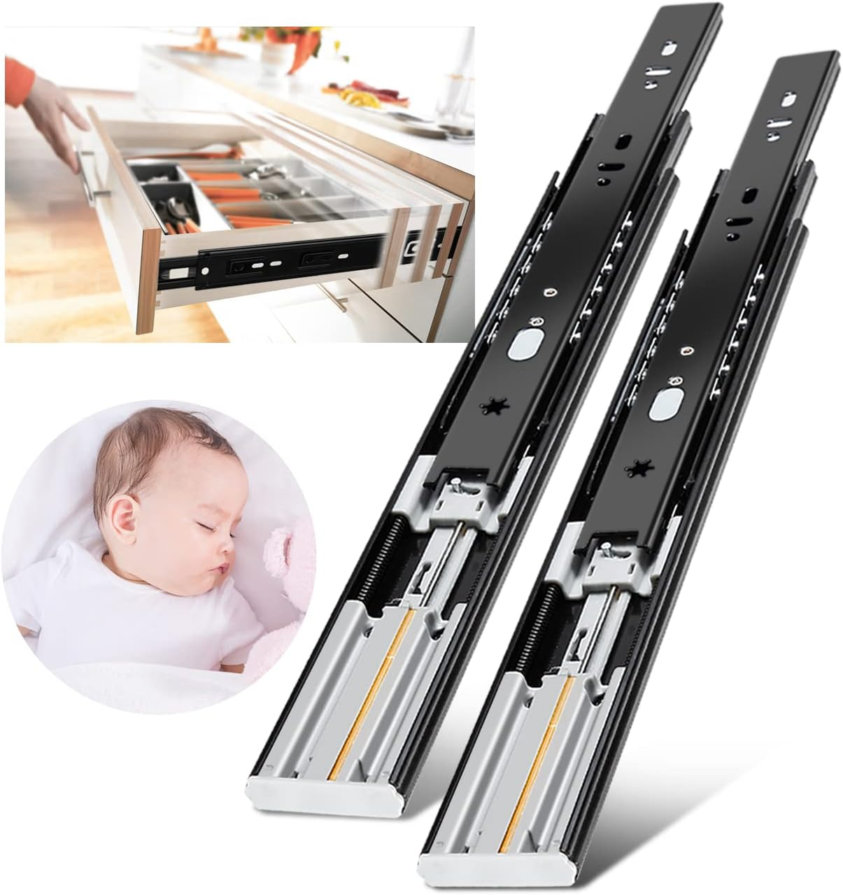 Soft Close Drawer Runners Full Extension 300 350 400 450 500 550 600 Mm Ball Bearing Drawer Runners Slides Replacement Rails Track Guide Glides for Kitchen Bedroom Cabinets Heavy Duty 45Kg 1 Pair image number 6