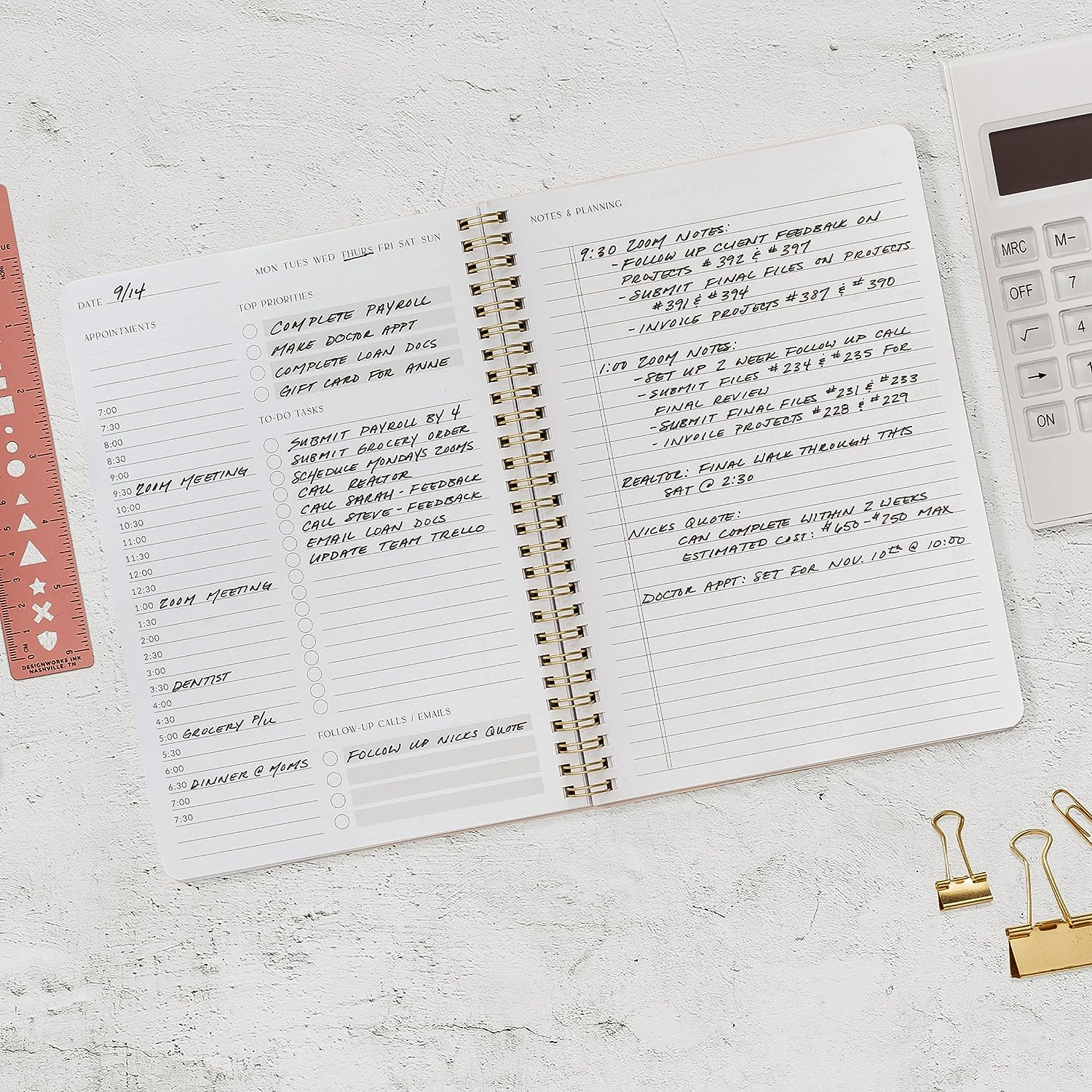 Simplified Daily Planner and Notebook with Hourly Schedule - Aesthetic Spiral to Do List Notepad to Easily Organize Your Tasks and Appointments - Stylish Book and School or Office Supplies for Women image number 5