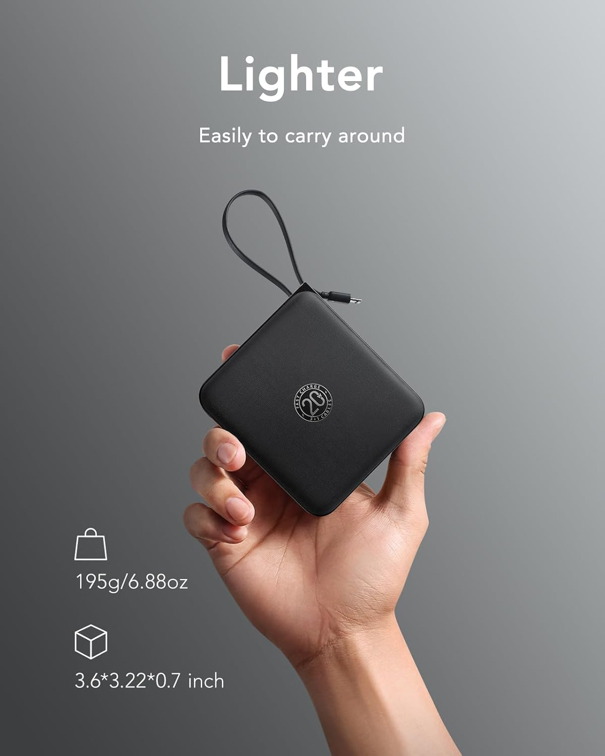 Portable Charger with Built in Cables, 22.5W Fast Charging for Iphone, 10000Mah Battery Pack Cell Phone Power Bank for Iphone 16 15 14 Samsung Galaxy S24 S23 Android Tablet, Black image number 6