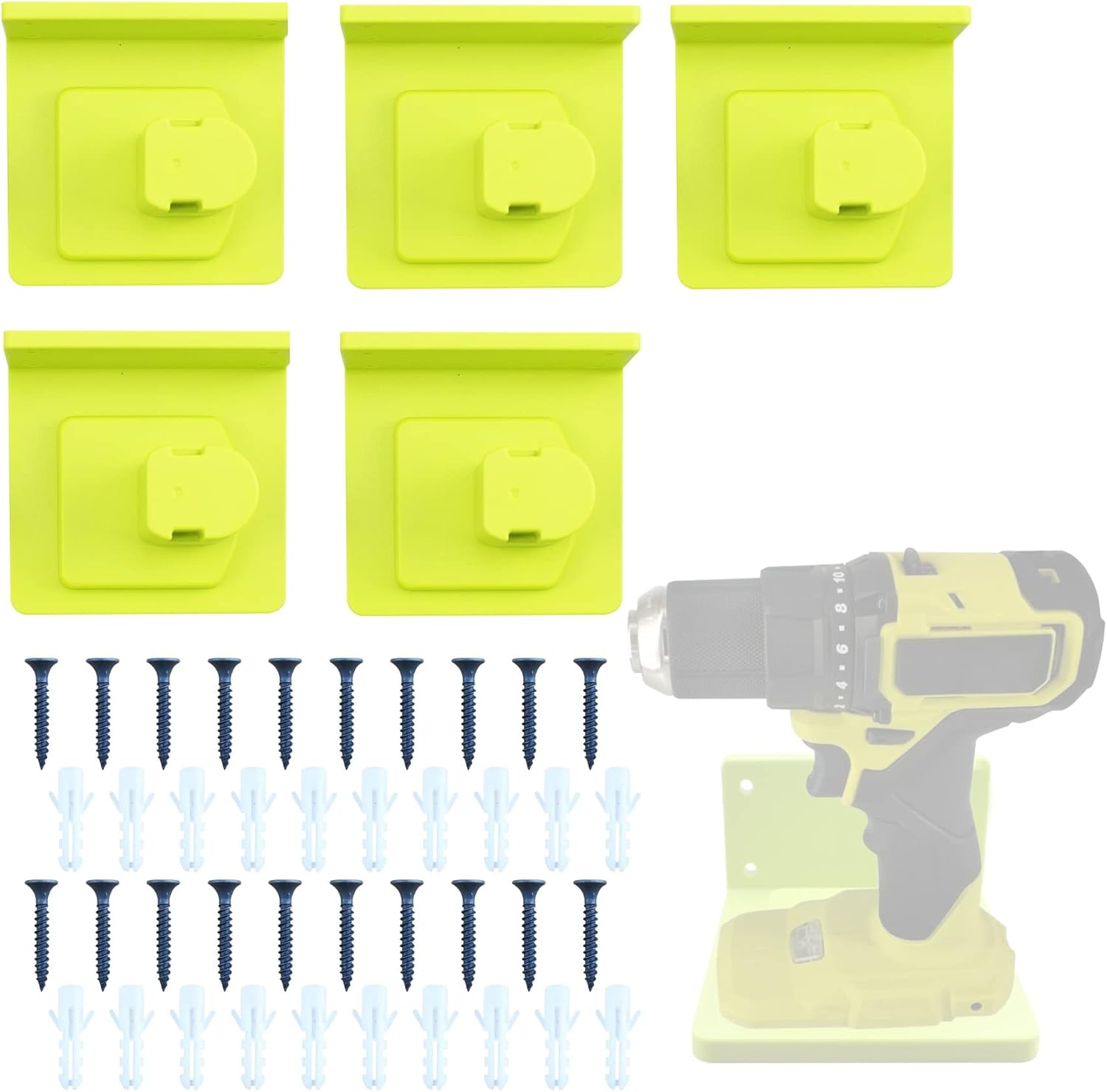 5 Packs Tool Drill Mount Holder, Fit for Ryobi 18V Tool Holder Dock Hanger with 20 Screws, Tools Holder Dock Mount (Green) image number 5