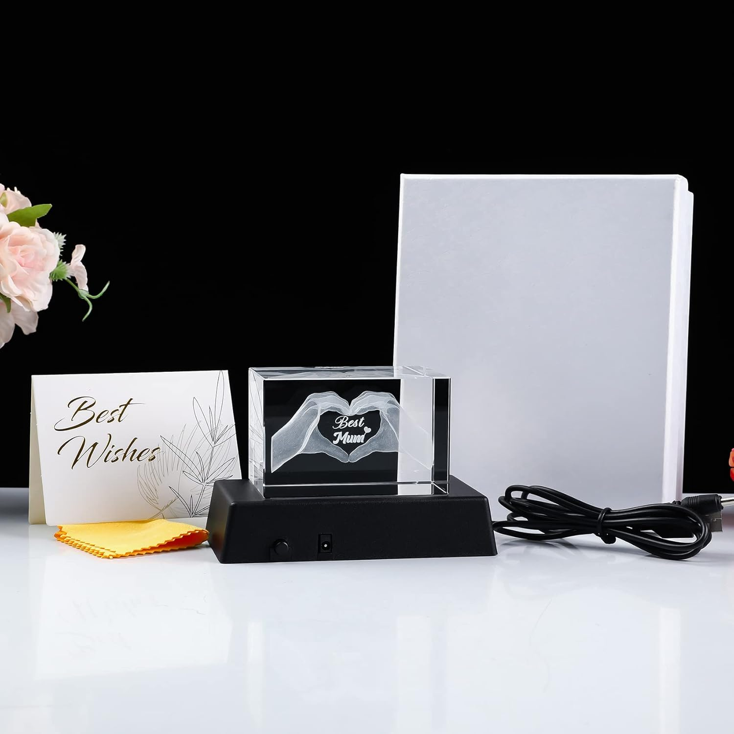 Crystal Best Mum Birthday Gifts Figurines, Glass Engraved 3D Heart in Hands Funny Night Light Ornament for Mummy on Christmas, Love Keepsake Presents for Mother'S Day from Daughter or Son - Gifts For Dad image number 2