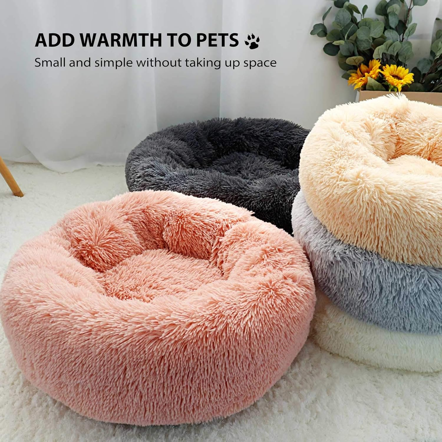 PETCUTE Cat Bed Fluffy Small Cat Beds round Dog Beds Cozy Pet Bed Washable Soft Bed for Kittens image number 2