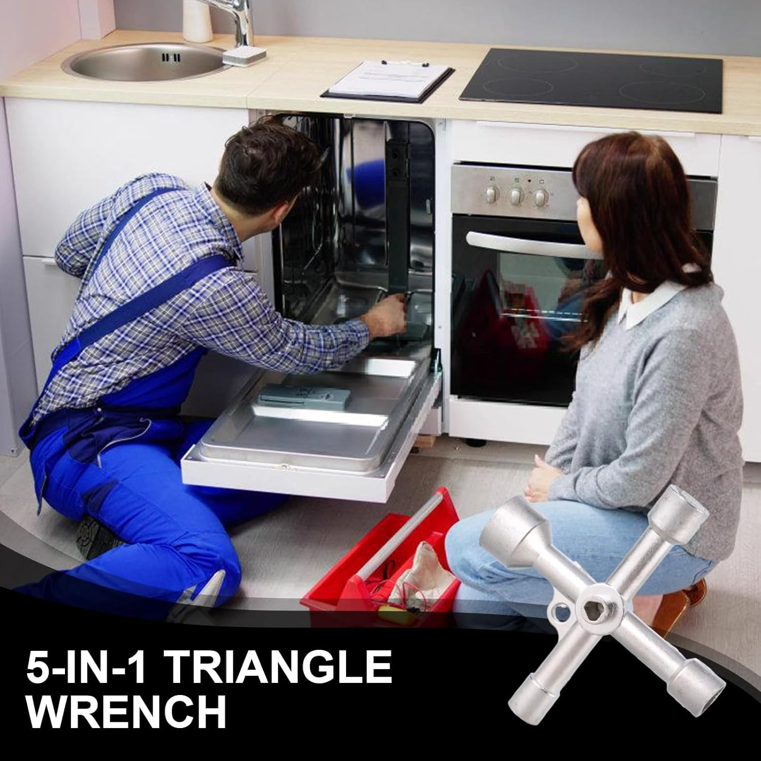 Fogcosy 1 PCS Panel Key - Electric Box Key, 4 Way 4 in 1 Utilities Keys, Triangle/Square/Panel Cross Keys for Faucet,Gas,Meter,Valve,Spigots,Electrical Cabinet Opening image number 1