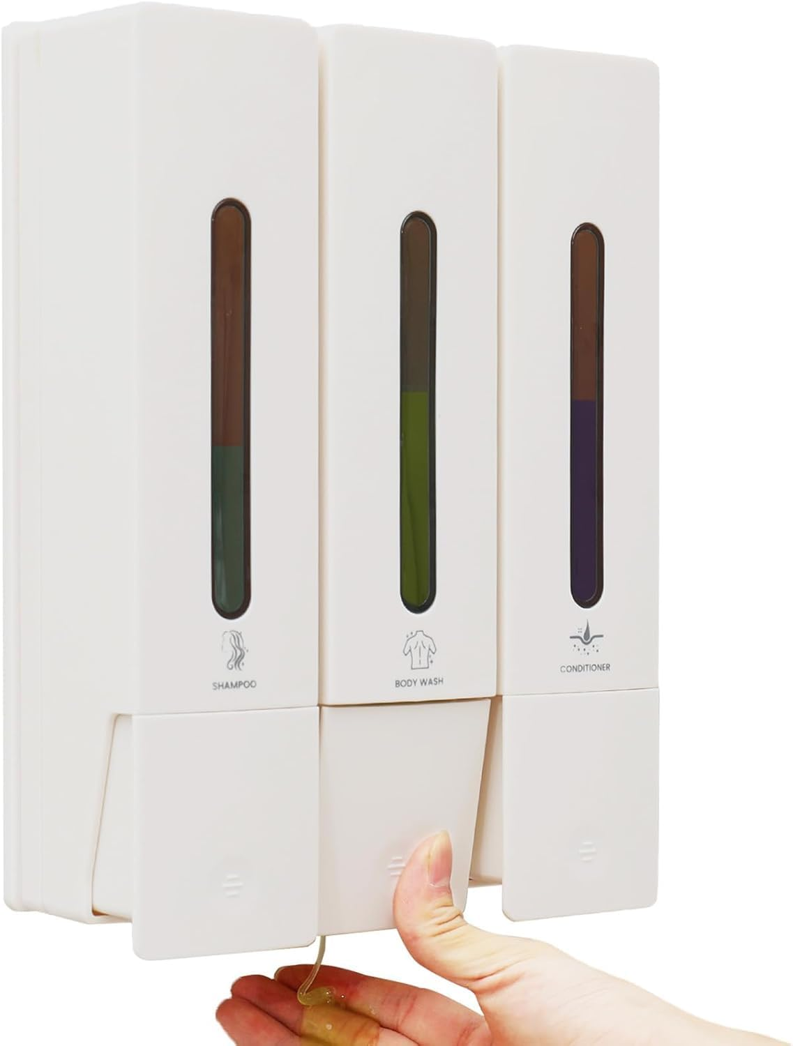 3-In-1 Shampoo and Conditioner Dispenser, Bathroom Shower Dispensers, 3 Chamber No Drill Wall-Mounted Shower Soap Dispenser for Bathroom Hotel (White) image number 1