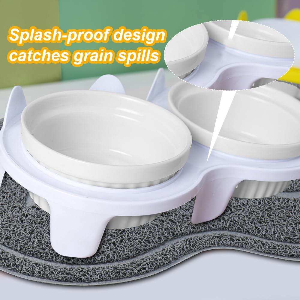 GIGIIS Cat Bowls Raised Tilt Feeding Station Cat Bowl Set Ergonomic Cat Bowl Ceramic for Food and Water with Non-Slip Mats Protects the Spine of the Pet image number 4