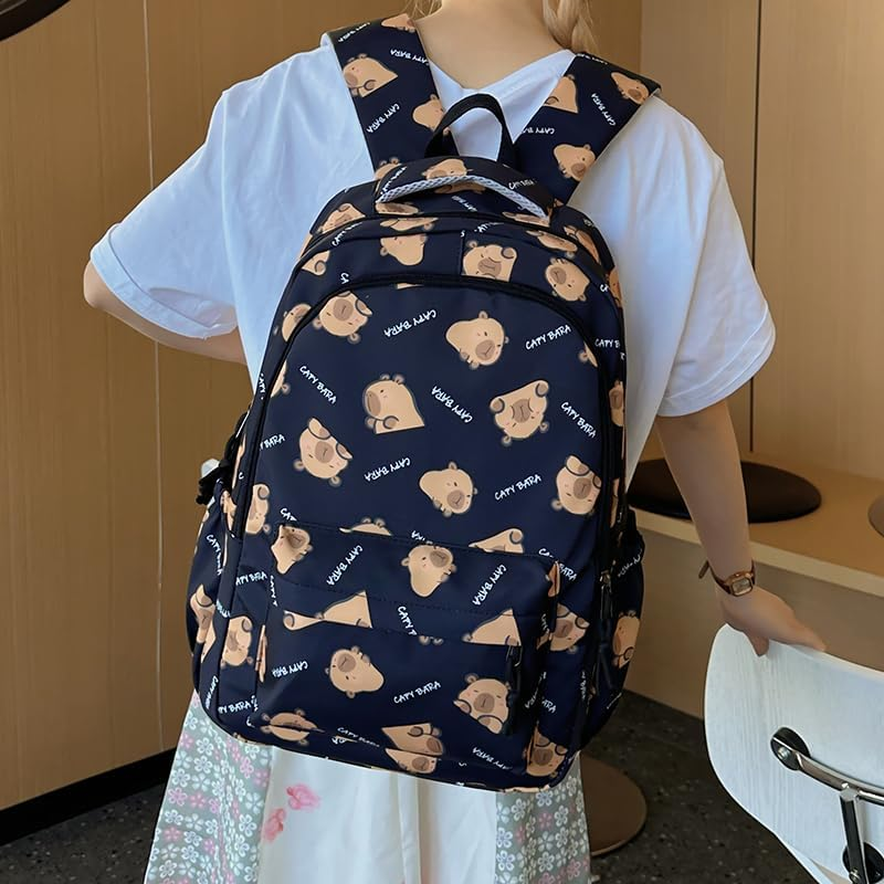 Kawaii Capybara Backpack &ndash; Large Cartoon Backpack with Flap, Fun Ita Bag for Capybara Lovers - Light Brown image number 5