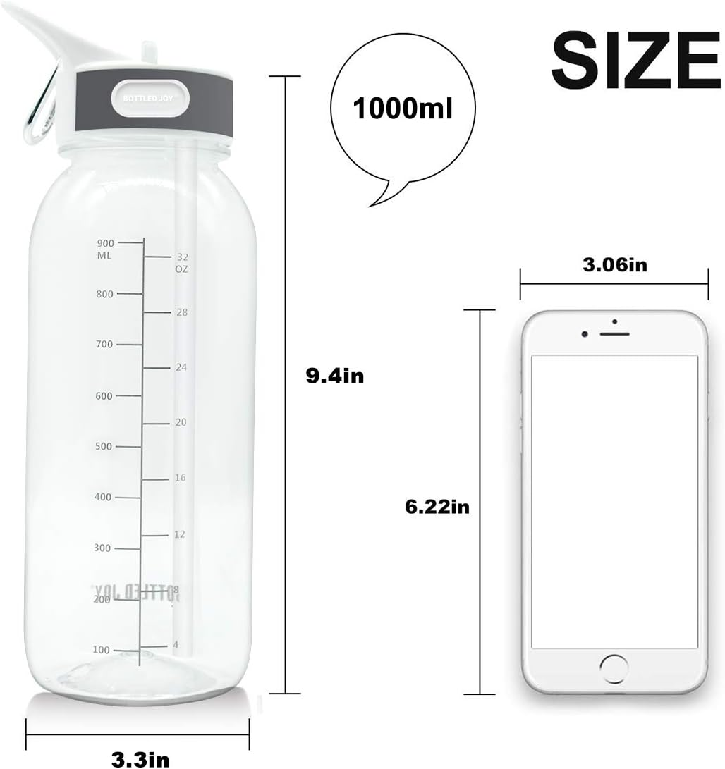 VENNERLI Water Bottle Bpa-Free 32Oz Water Bottles with Straw Lid Leakproof Tritan Water Jugs Drinking for Home Fitness Outdoor Hiking Workouts (1L Clear)