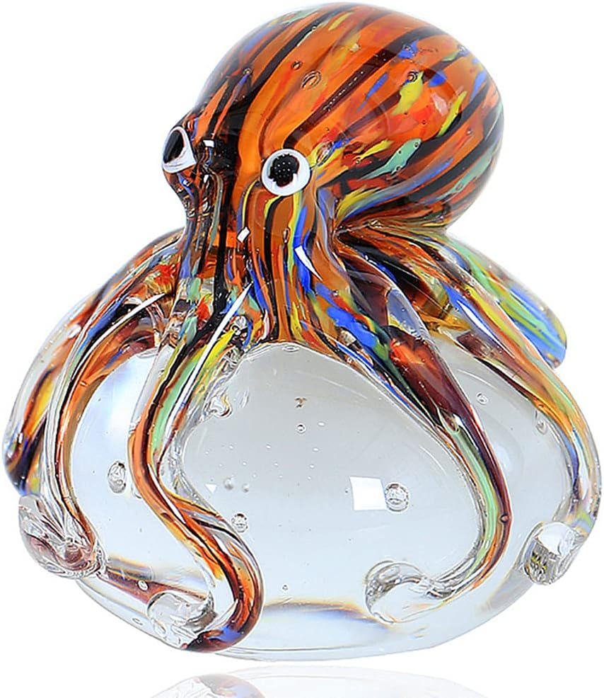 EUSTUMA Hand Blown Glass Octopus Figurine Ornament,Sea Animal Ornament for Fish Tank Aquarium,Sea Animals Collection for Birthday Gift,Glass Office Paperweight for Desk.