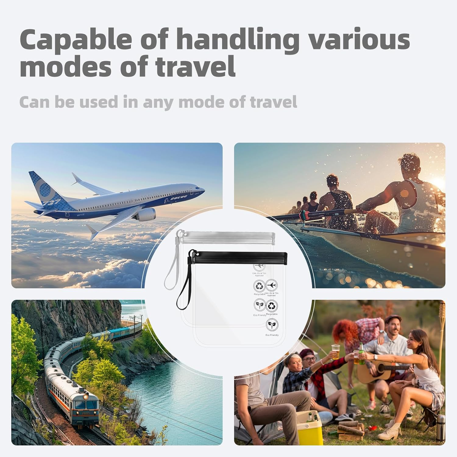 Luojinluoda Clear Travel Toiletry Bag - Airport Security Liquids Bag 20X20Cm TSA Approved, Travel Essentials Toiletry Bag for Men & Women, Travel Toiletry Bag with 2Pcs Black/Grey, Travel Accessories image number 5