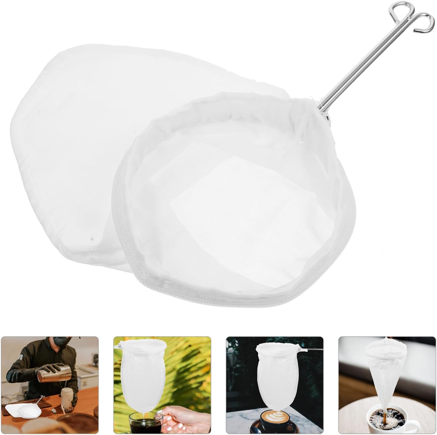 NUOBESTY Tea Filter Bag with 13Cm Steel Ring Fine Mesh Milk Tea and Coffee Strainer Pouch for Loose Leaf Brewing Reusable and Coffee Filter for Home and Caf&eacute; Use image number 1