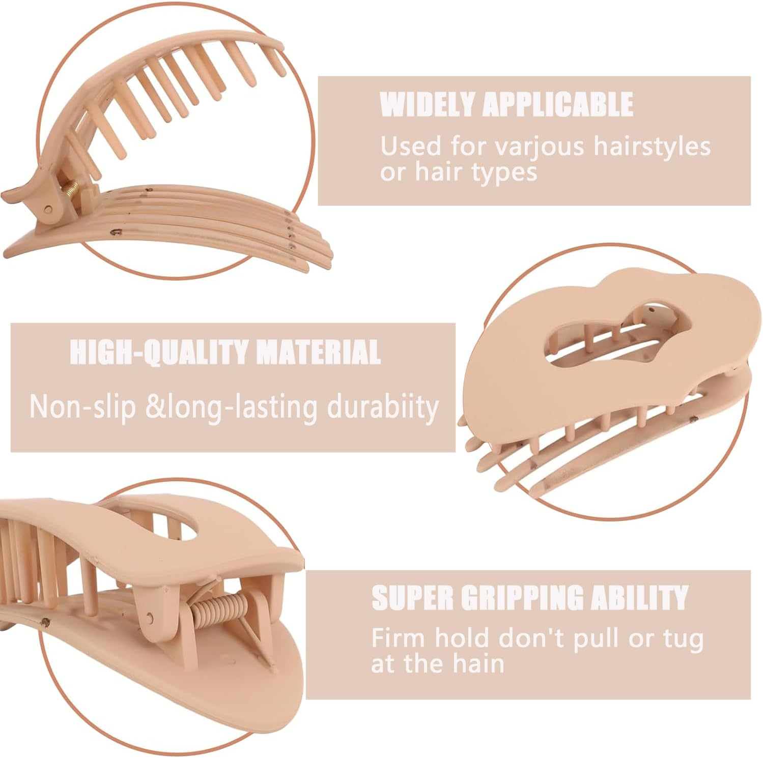 Women'S Hair Clip, Flat Claw Clip, Strong Hold & Non-Slip, Heart-Shaped Matte Hair Clip for Inserting for Thick and Thin Hair, Pack of 4 image number 6