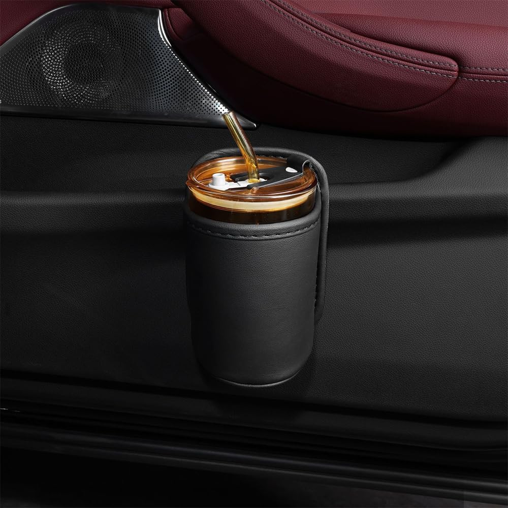 2 Pack Resistant PU Leather Car Cup Holder,Hanging Automotive Back Seat Bottle Holders, Scratch-Resistant Vehicle Door Drink Holder,Clip-On Auto Organizer Accessories for Soda Cans,Coffee (Black) image number 5