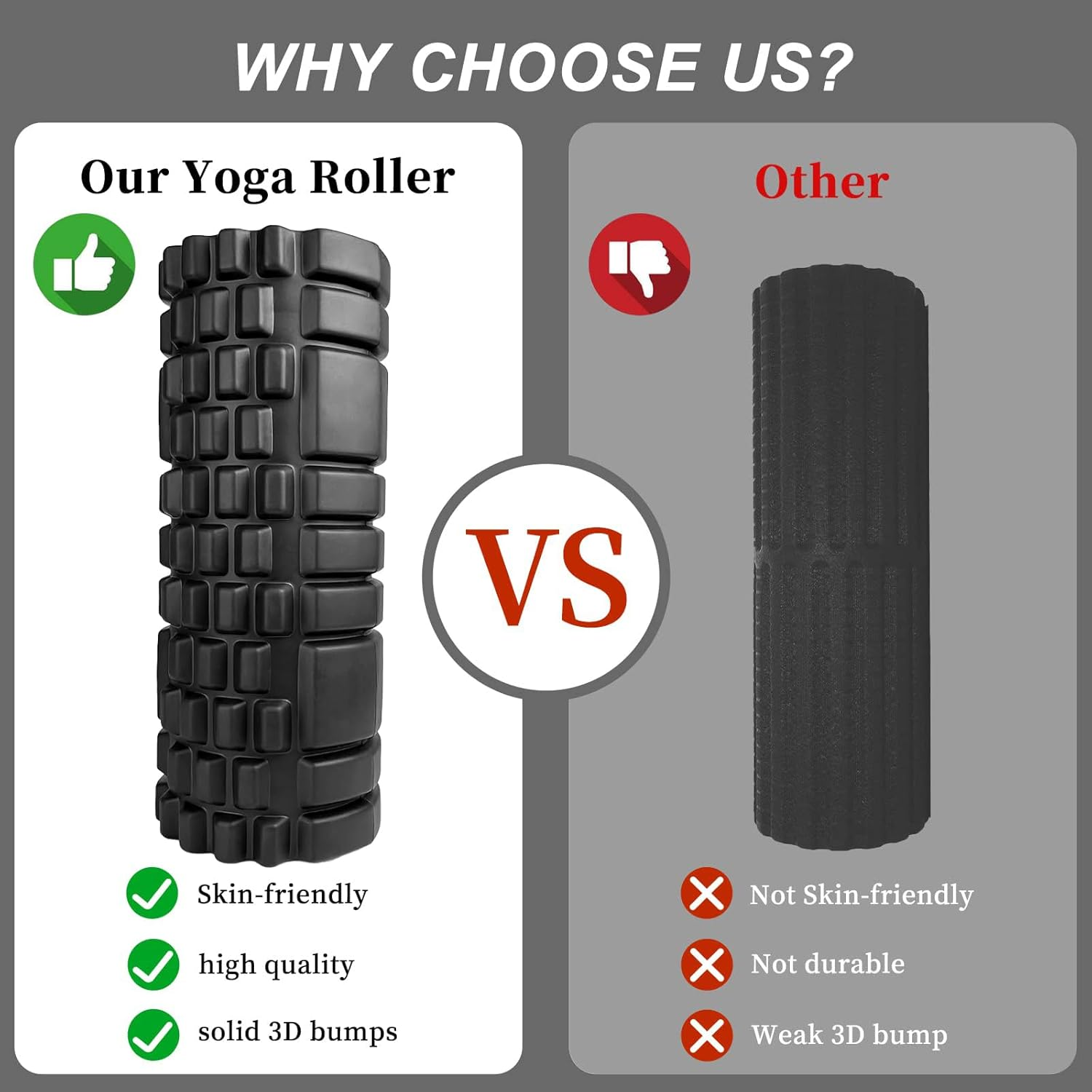 Foam Roller - EVA Muscle Massage Roller for Deep Tissue Tension Relief, Trigger Point Fitness, Self Massager for Back, Legs, Yoga, Pilates, Gym (Black)