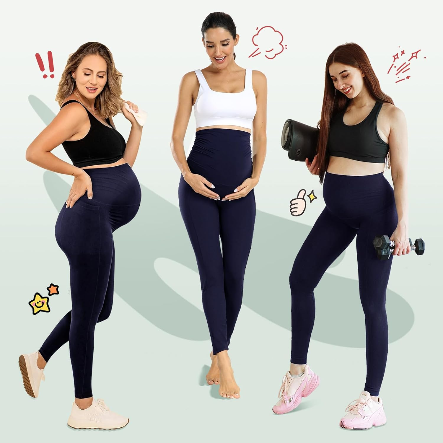 Women'S Maternity Leggings with Pockets High Waistband Pregnancy Leggings Opaque Elastic Maternity Leggings for Pregnant Women, Navy, XXL image number 2