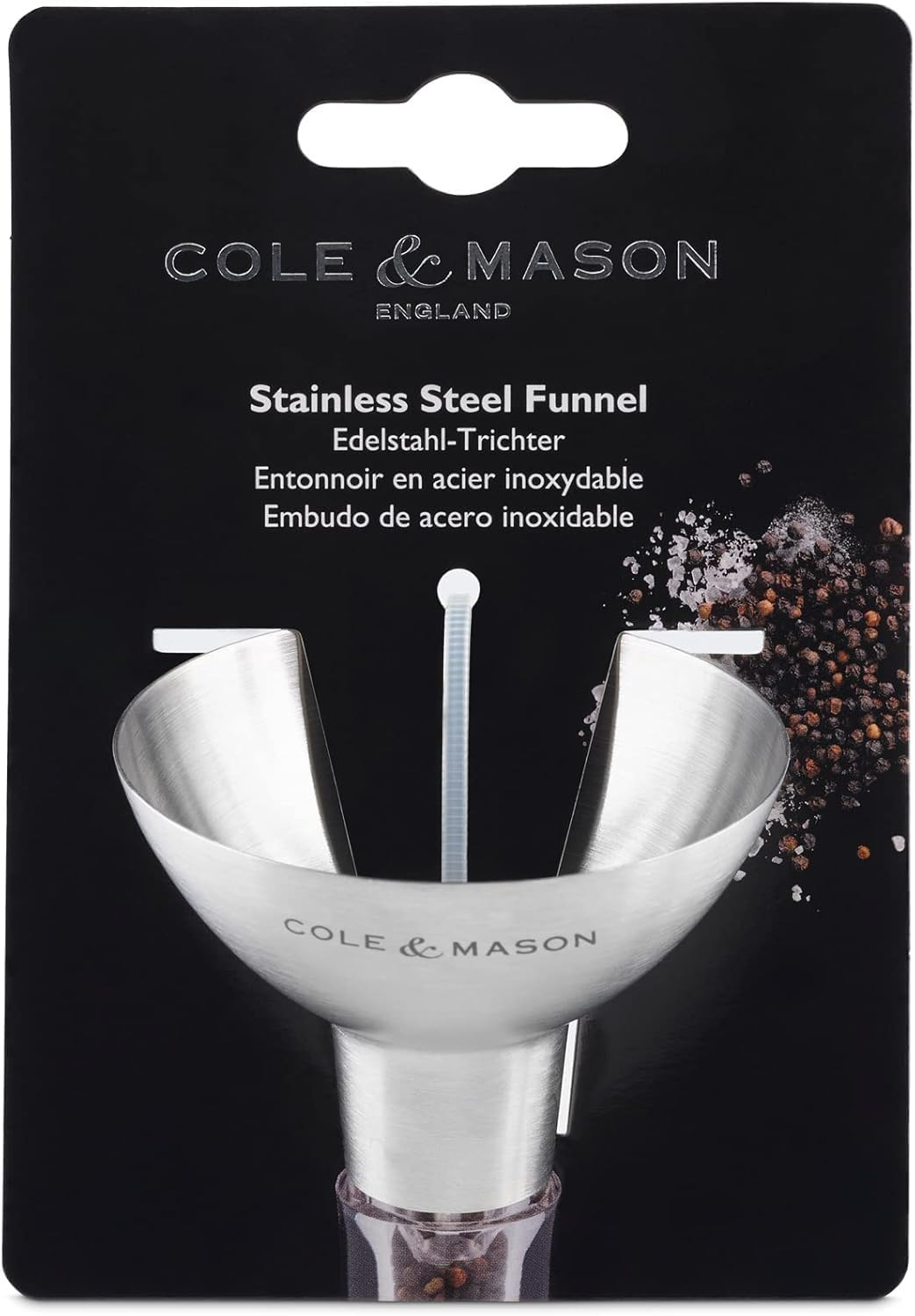 Cole & Mason Dover Stainless Steel Funnel - Effortless and Spill-Free Refilling of Salt & Pepper Mills, Spice Shakers, Oil or Vinegar Containers | Stainless Steel | Dishwasher Safe | 2-Year Warranty
