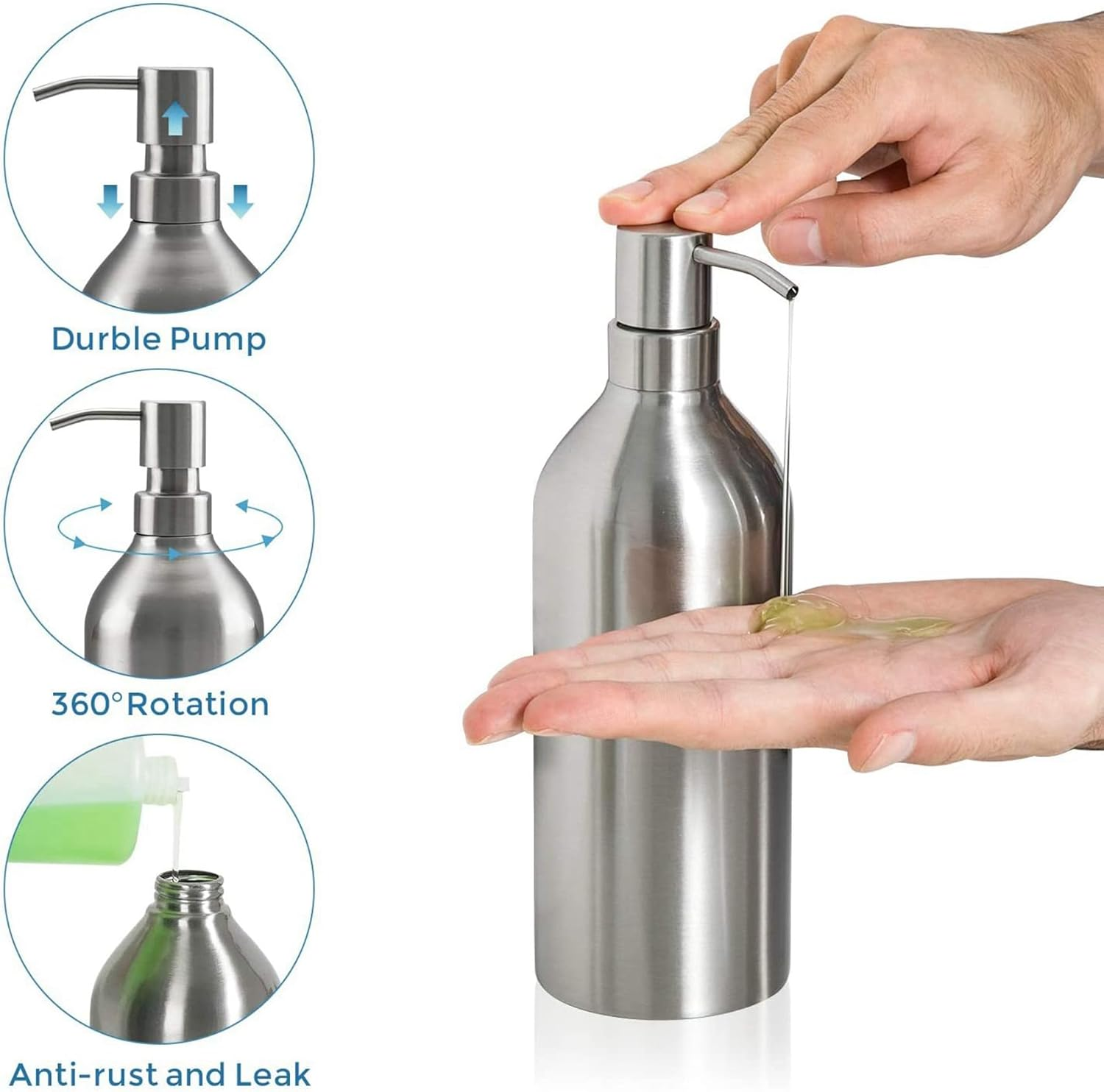 2X Soap Dispenser Stainless Steel Bottle Countertop Pump Hand Lotion Liquid Dispenser for Kitchen & Bathroom image number 4