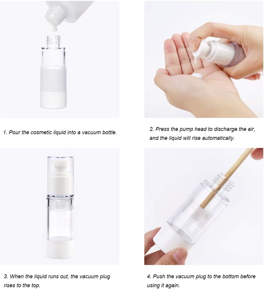 3 X Refillable Airless Pump Bottles, Empty Vacuum Cream/Lotion Dispenser Container, Liquid Cosmetic Sprayer Jar Toiletries Bottles for Makeup Foundations Travel (15Ml 0.5 Oz), BPA Free