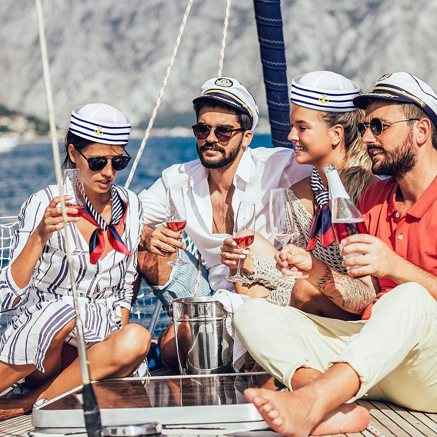 Yacht Captain Hat Sailor Ship Cap Scarf Sunglasses Sailor Hat Boat Costume for Men Women Captains Dressing up Party