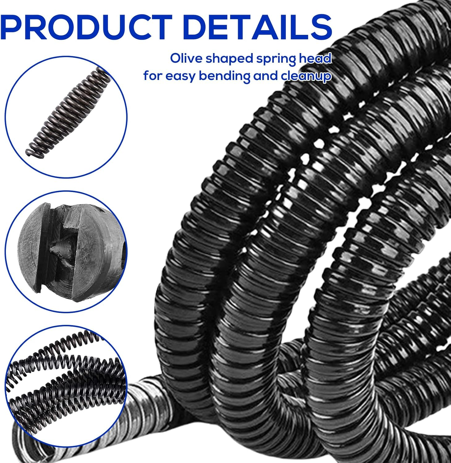 Pipe Cleaning Spiral 5 M Diameter 12 Mm, Drain Cleaner Spiral, Spiral Drain Pipe Cleaning with Electric and Manual Adapters, Drain Spiral Pipe Cleaning Shaft, Pipe Cleaner Pipe Cleaning Device image number 1