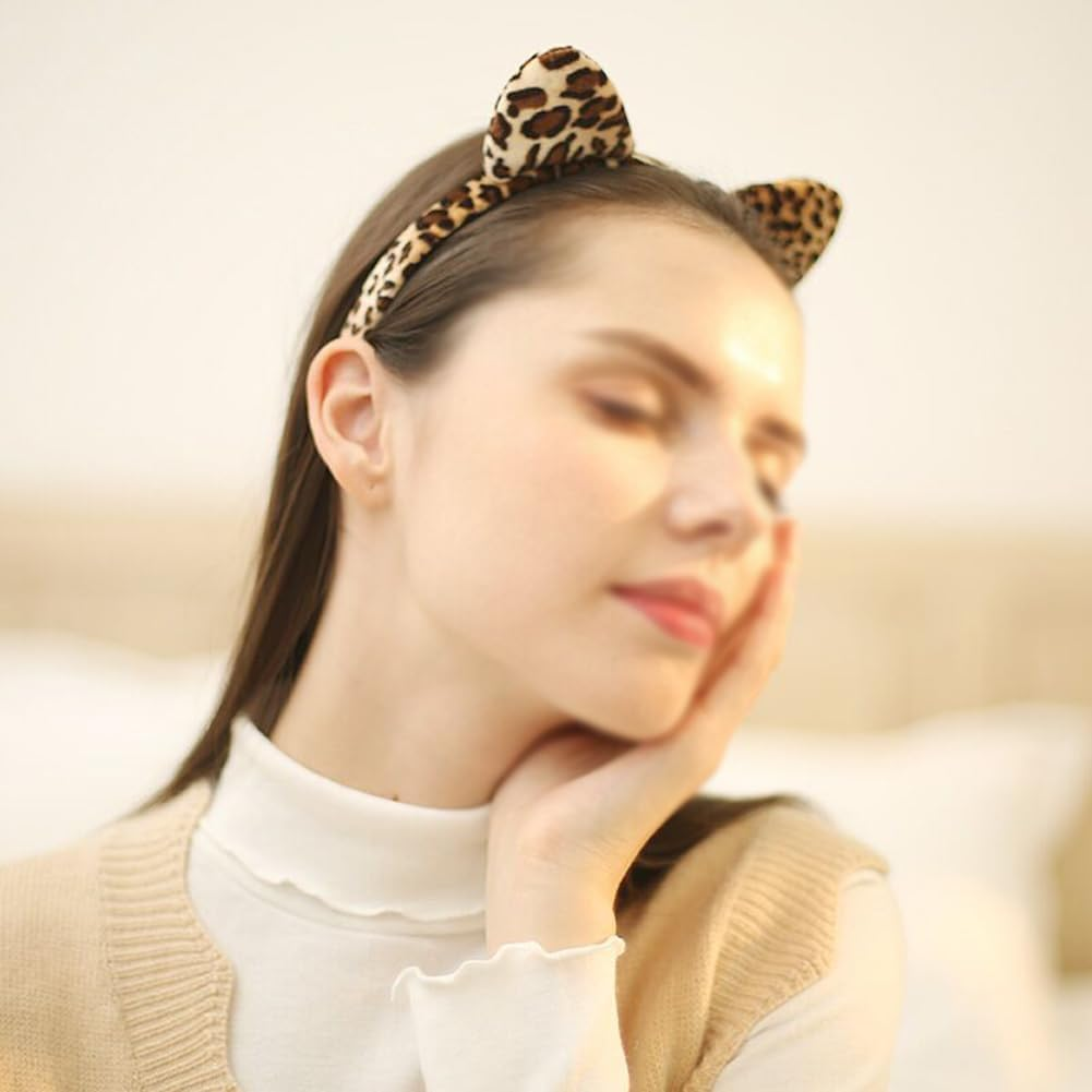 3 X Plush Animal Ear Hair Bands Halloween Leopard Cat Cow Ears Costume Accessories for Cosplay Party Daily Use