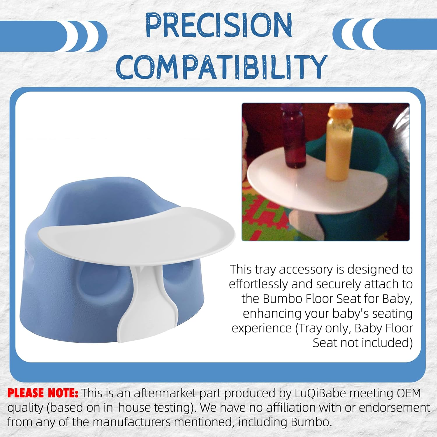 Luqibabe Baby Feeding Tray Compatible with Bumbo Floor Seat Tray Attachment Only Booster Seat Tray for Bumbo Seat Baby Infant Toddler Floor Seat Eating Tray for Boys and Girls 3 to 12 Months - White image number 2