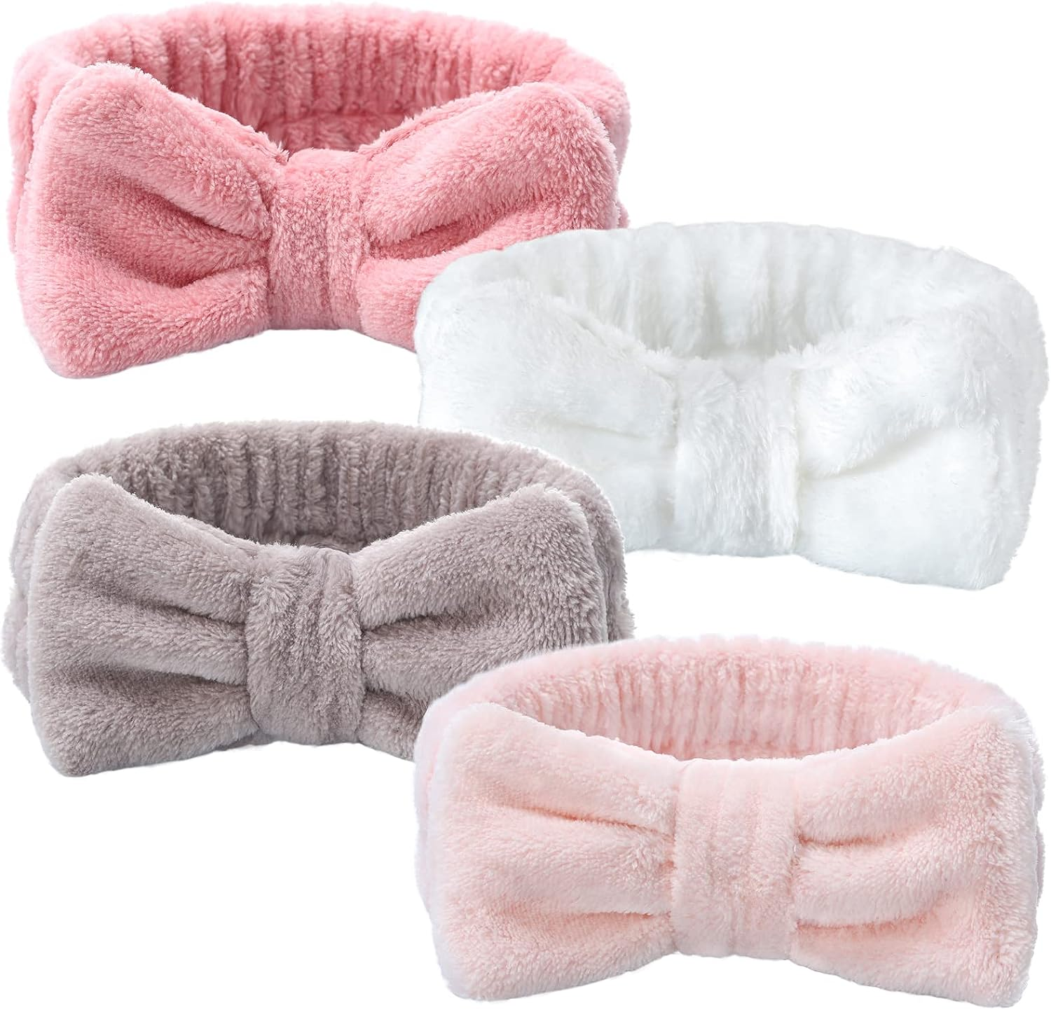 VITEVER 4 Pack Spa Headband Bow Tie Band Women Makeup Sports Yoga, Girls Microfiber Facial Clean Headband for Washing Face and Shower, 4 Colors Soft Coral Fleece Skincare Cosmetic Elastic Hair Bands image number 2