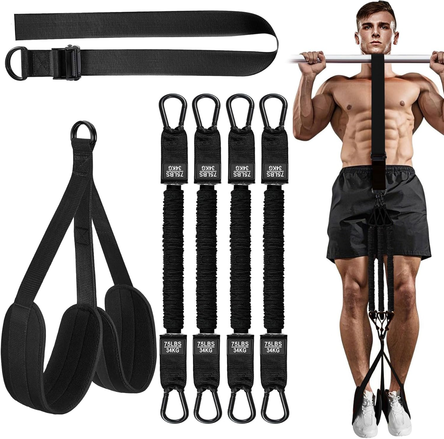 ZAOZAOLLND Pull up Assistance Bands,Adjustable Heavy-Duty Resistance Bands,Adjustable Weight/Size with Fabric Feet/Knee Rest, Bands for Pull up Assist for Strength Training image number 3