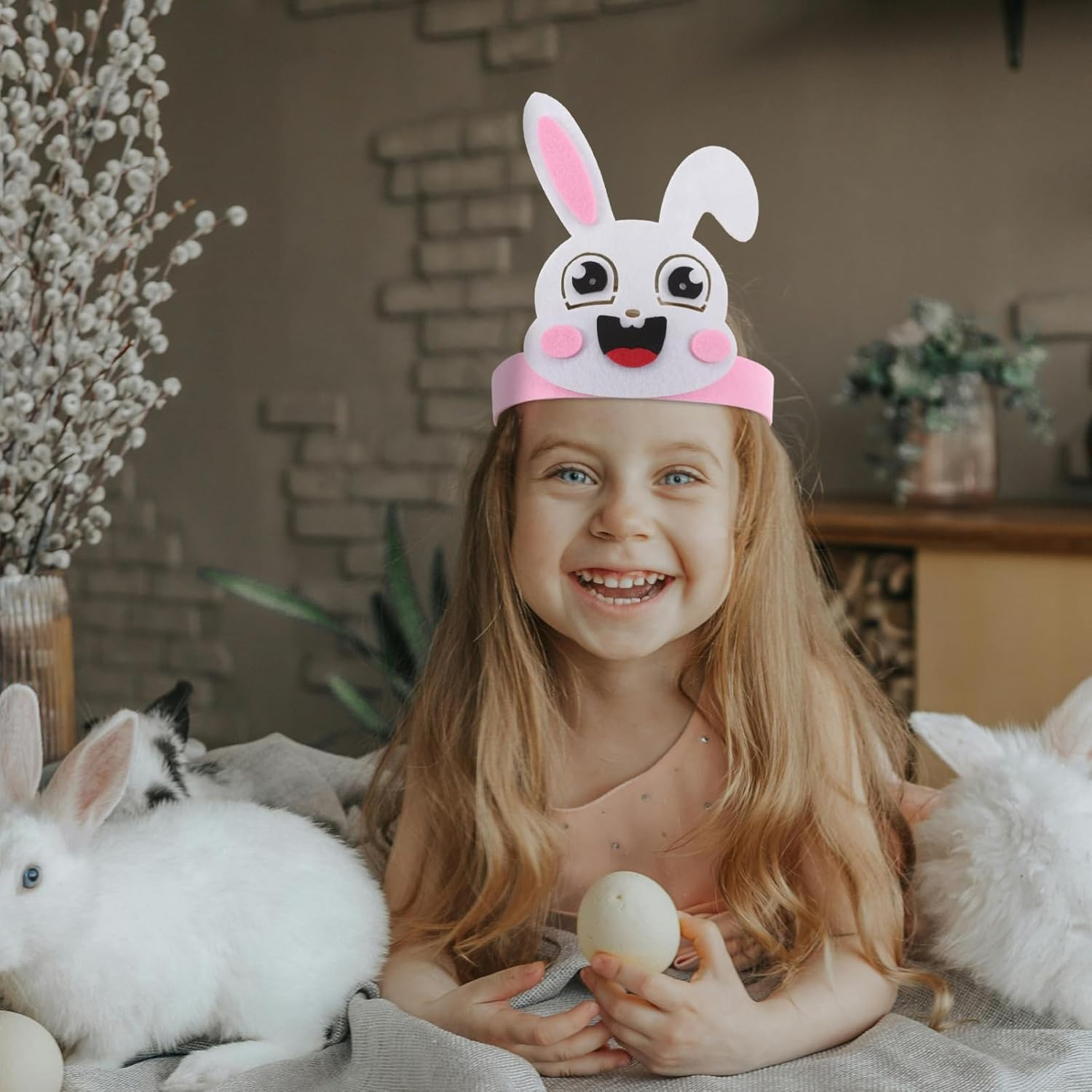 JOINPAYA 4Pcs Easter Bunny Crown Hat Headband: Bunny Birthday Party Hats Bunny Hats Rabbits Crown for School Activity Easter Party Decoration image number 3