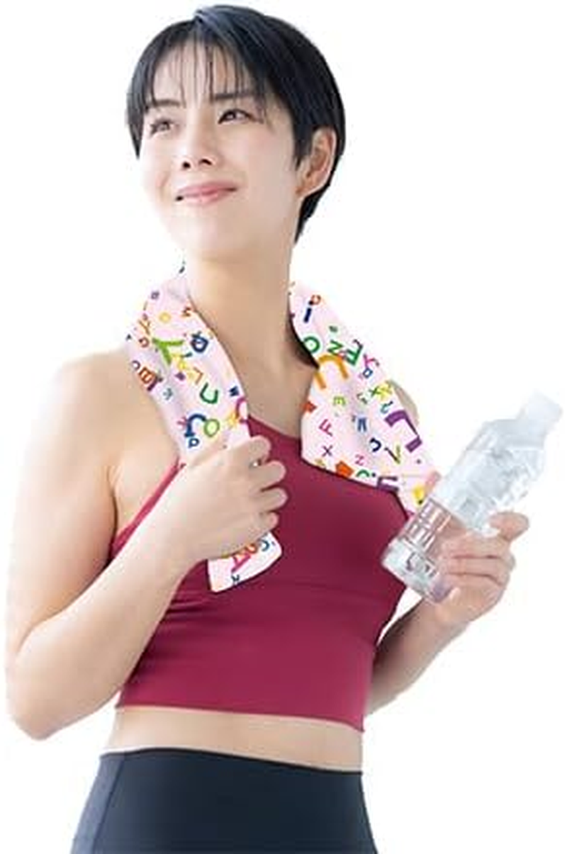 Aska Towel ASK-2AP-CRA-PNK Smooth and Dry Patterned Face Towel, Colorful Alphabet, Pink 15.7 X 35.4 Inches (40 X 90 Cm), Microfiber, Super Absorbent, Quick Drying, Ultra Compact, Cooling Towel, image number 3